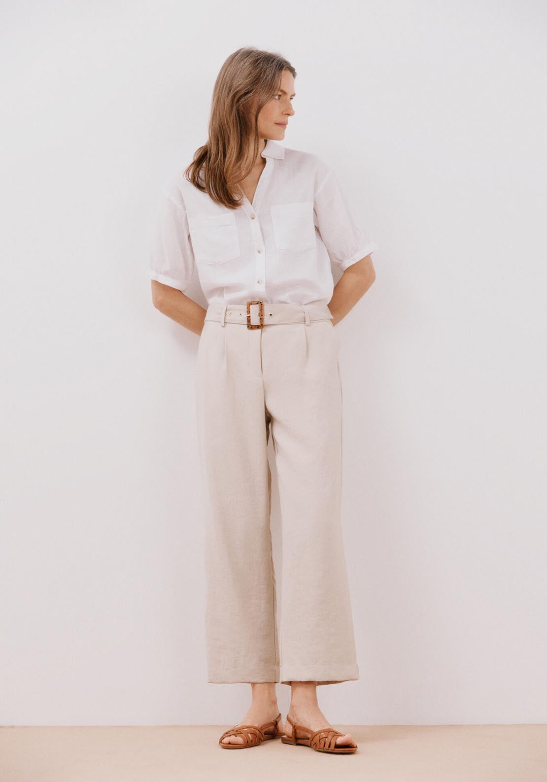 Cortefiel Trousers With Belt - Ivory 3 Shaws Department Stores