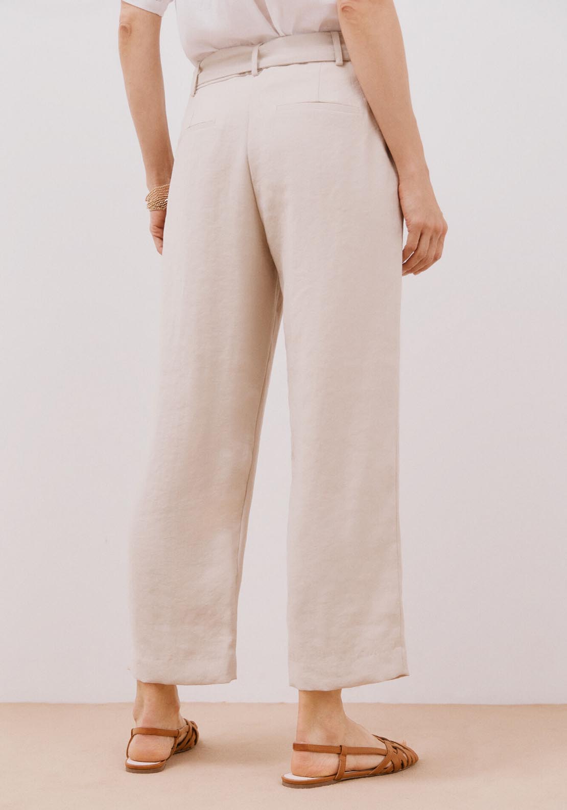 Cortefiel Trousers With Belt - Ivory 4 Shaws Department Stores