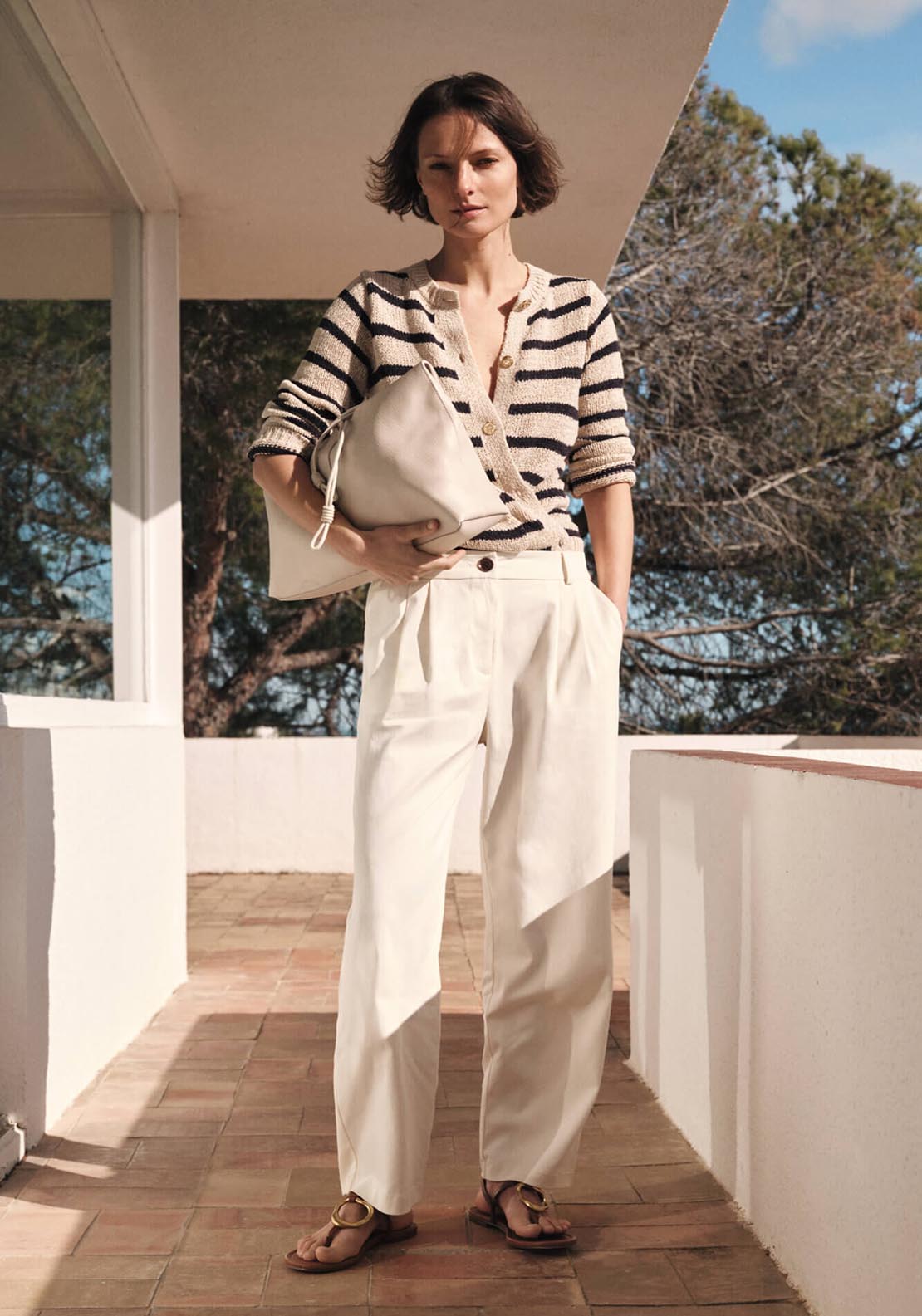 Cortefiel Wide Leg Trousers With Pleats - Ivory 4 Shaws Department Stores