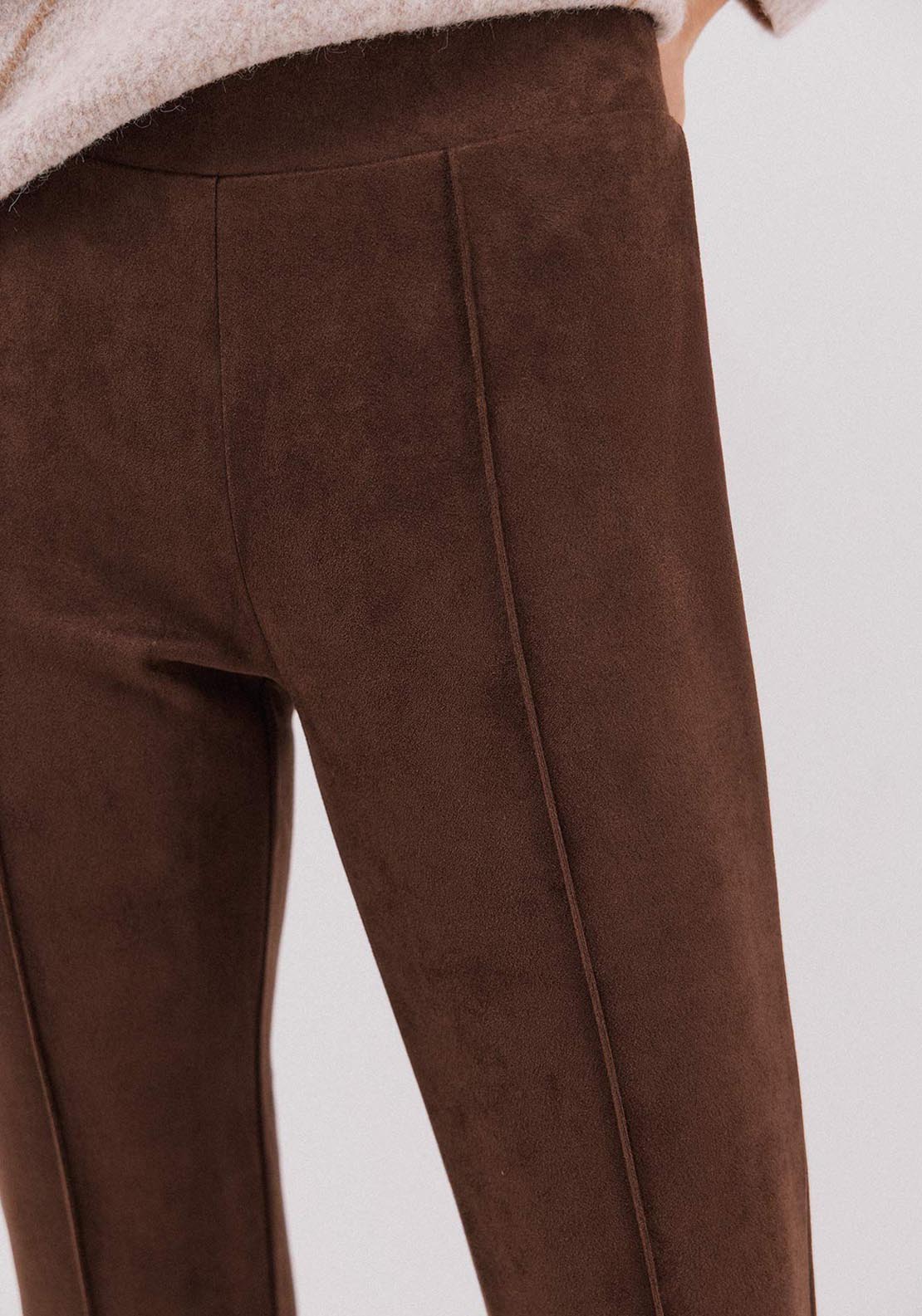 Suede Effect Leggings - Brown