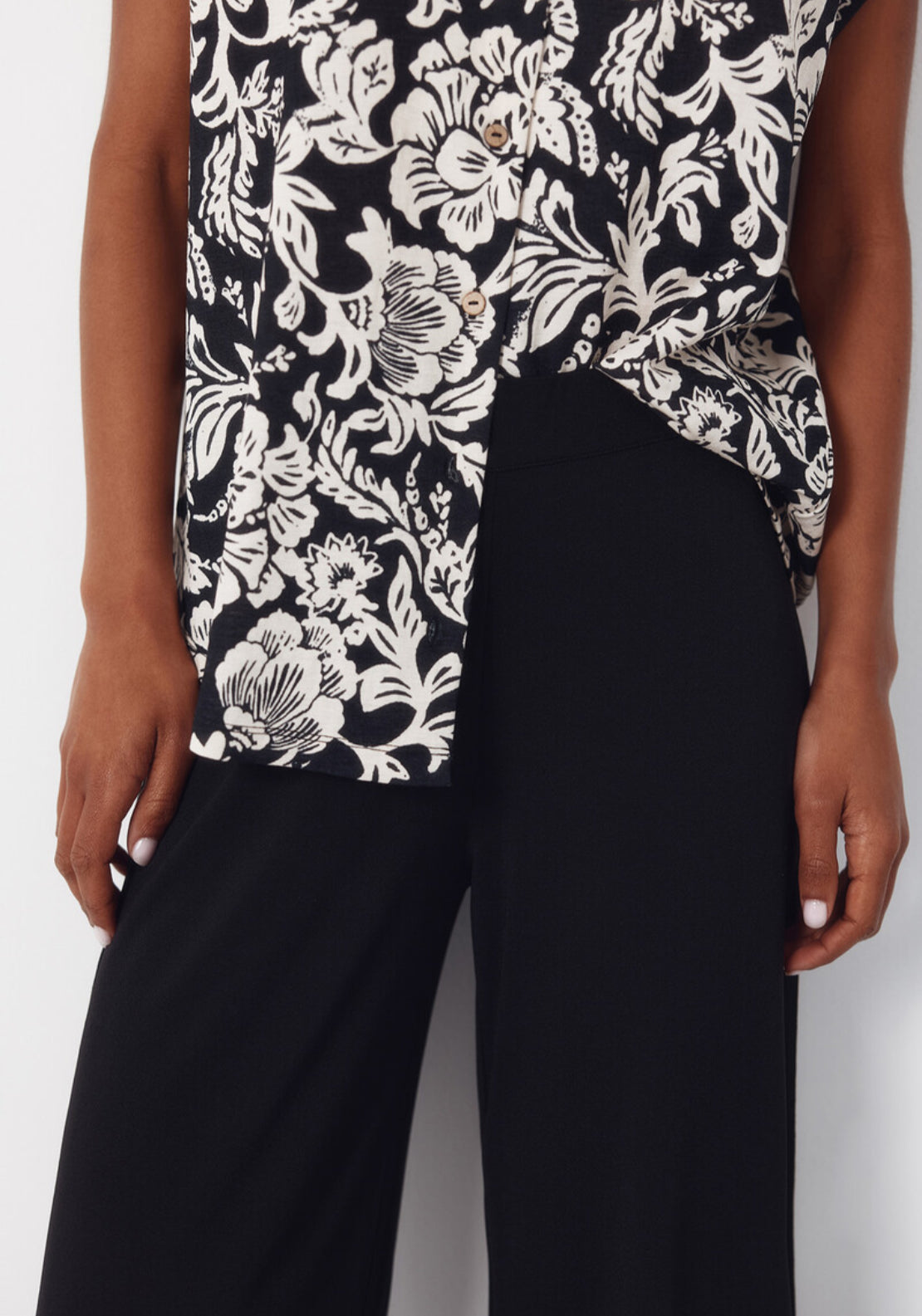 Cortefiel Wide Leg Elastic Waist Trousers - Black 3 Shaws Department Stores