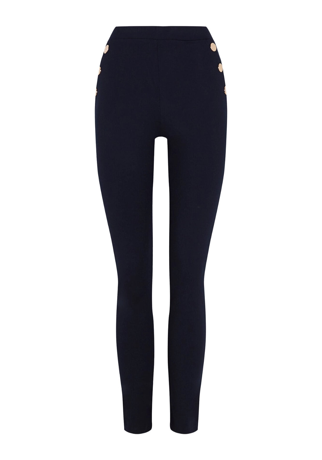 Elastic Waistband Legging With Snaps - Navy