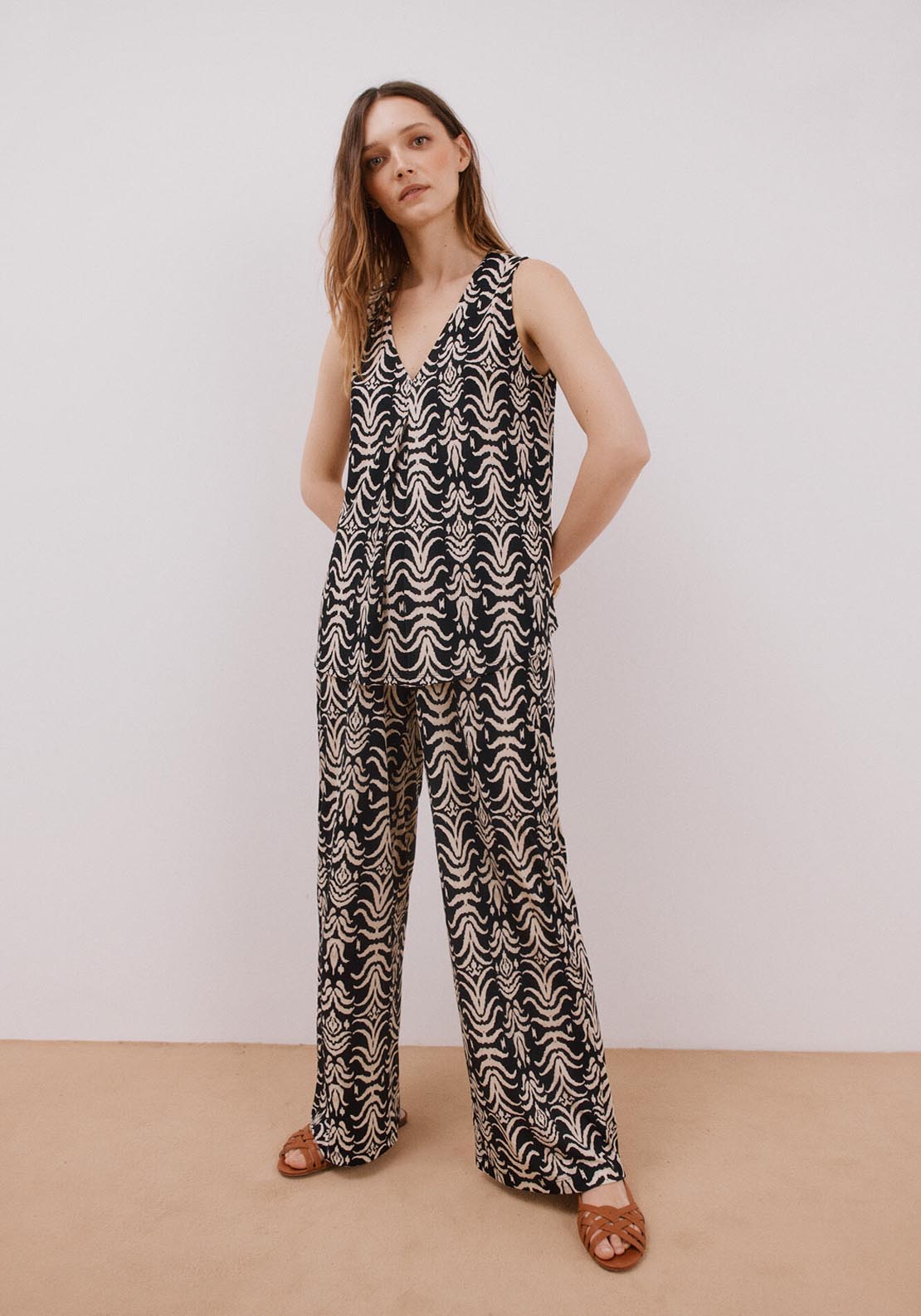 Cortefiel Printed Knit Trousers - White Print 1 Shaws Department Stores