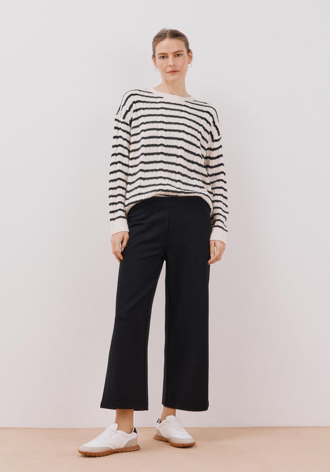 Cortefiel Palazzo Cut Trousers - Black 1 Shaws Department Stores