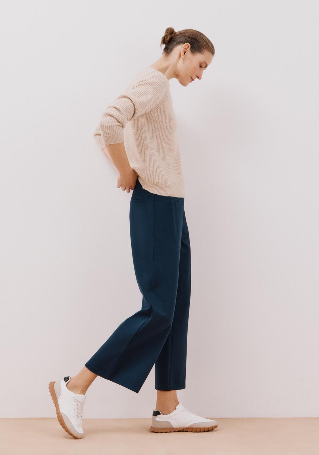 Cortefiel Knit Palazzo Trousers - Navy 2 Shaws Department Stores