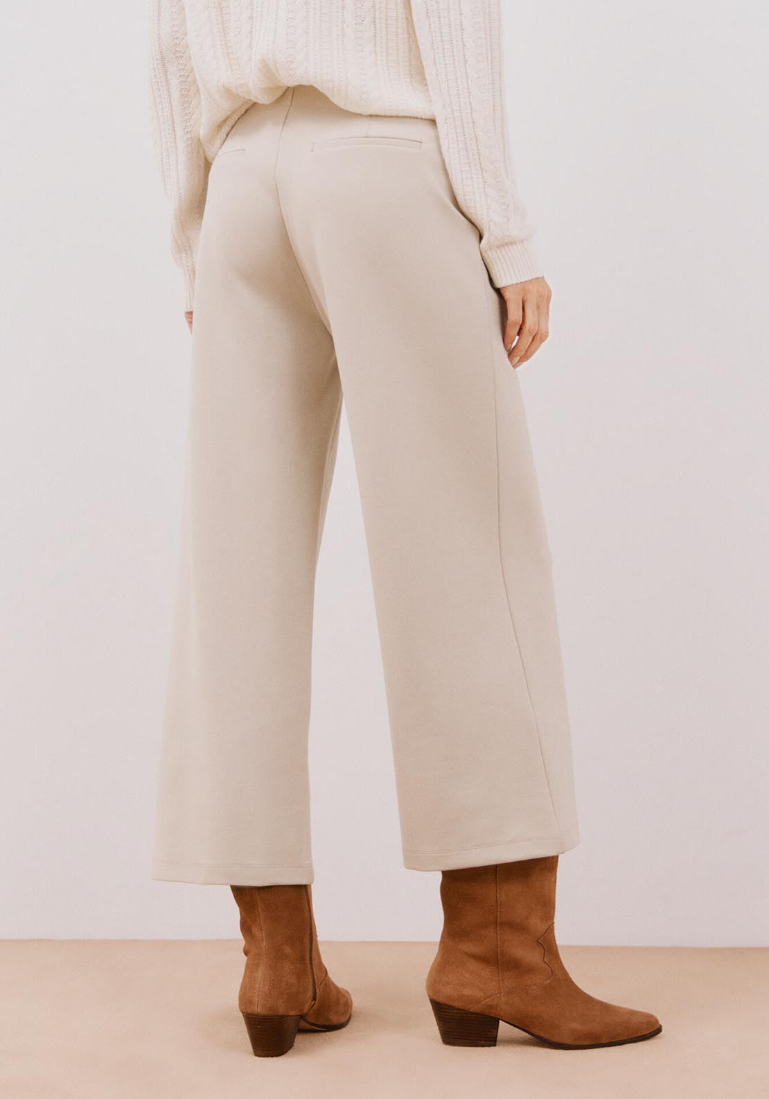 Cortefiel Knit Palazzo Trousers - Beige 4 Shaws Department Stores