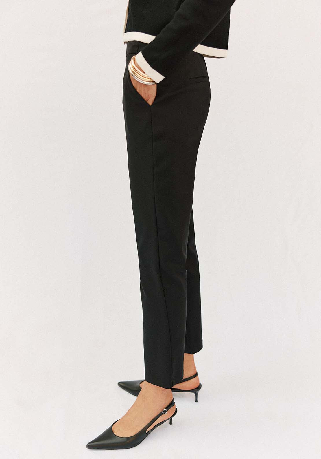 Straight Trousers With Elasticated Back - Black