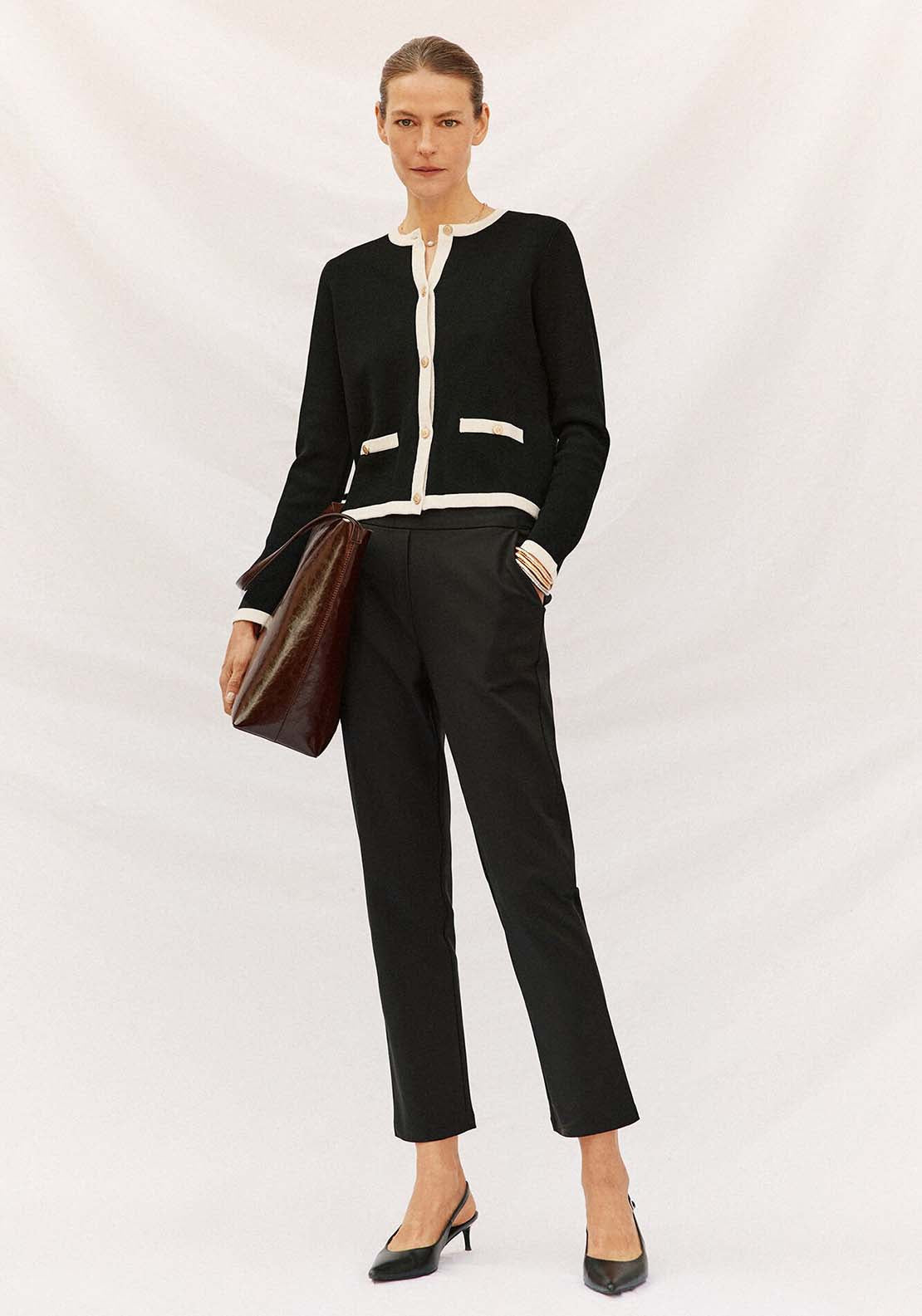 Straight Trousers With Elasticated Back - Black