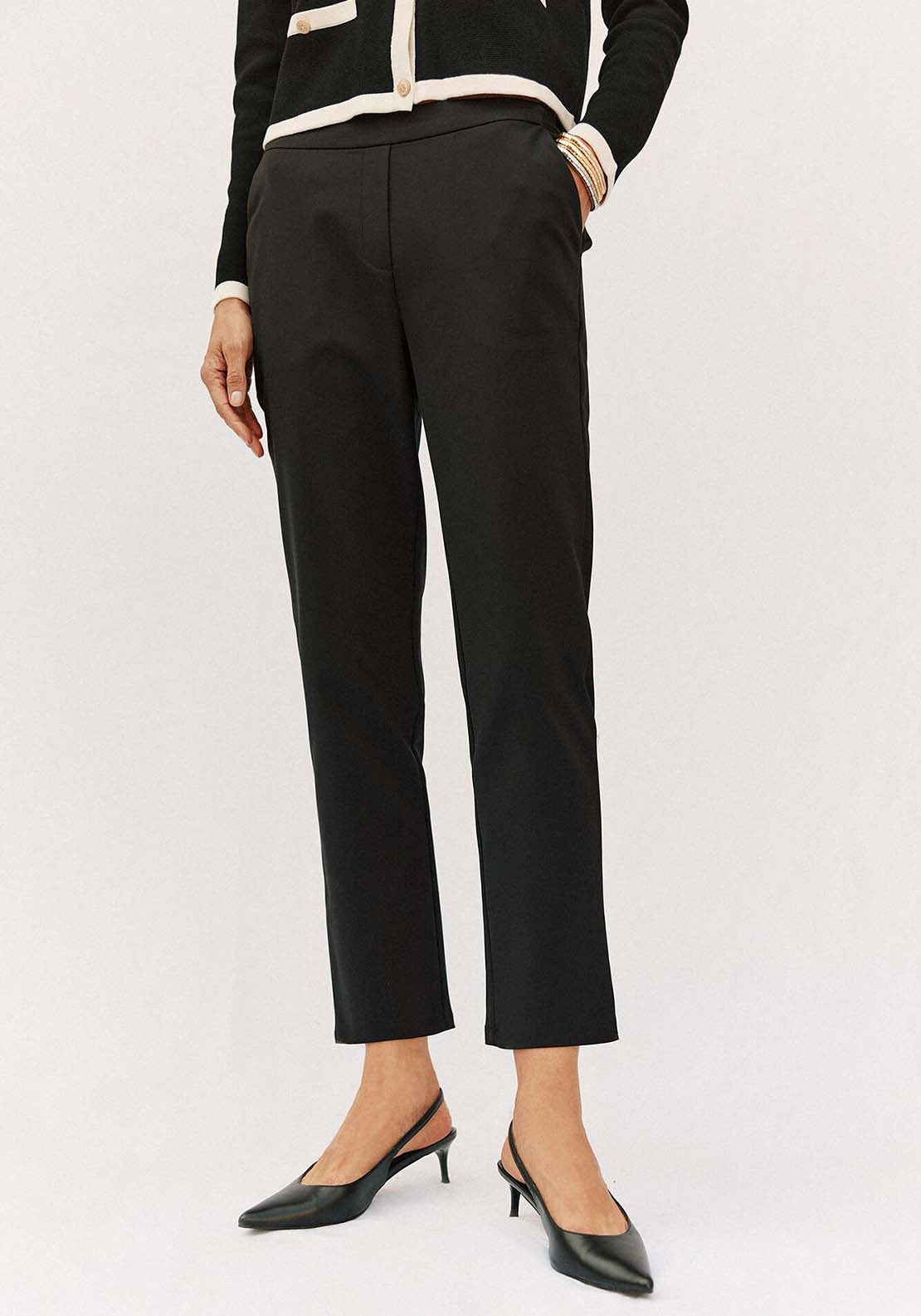 Straight Trousers With Elasticated Back - Black