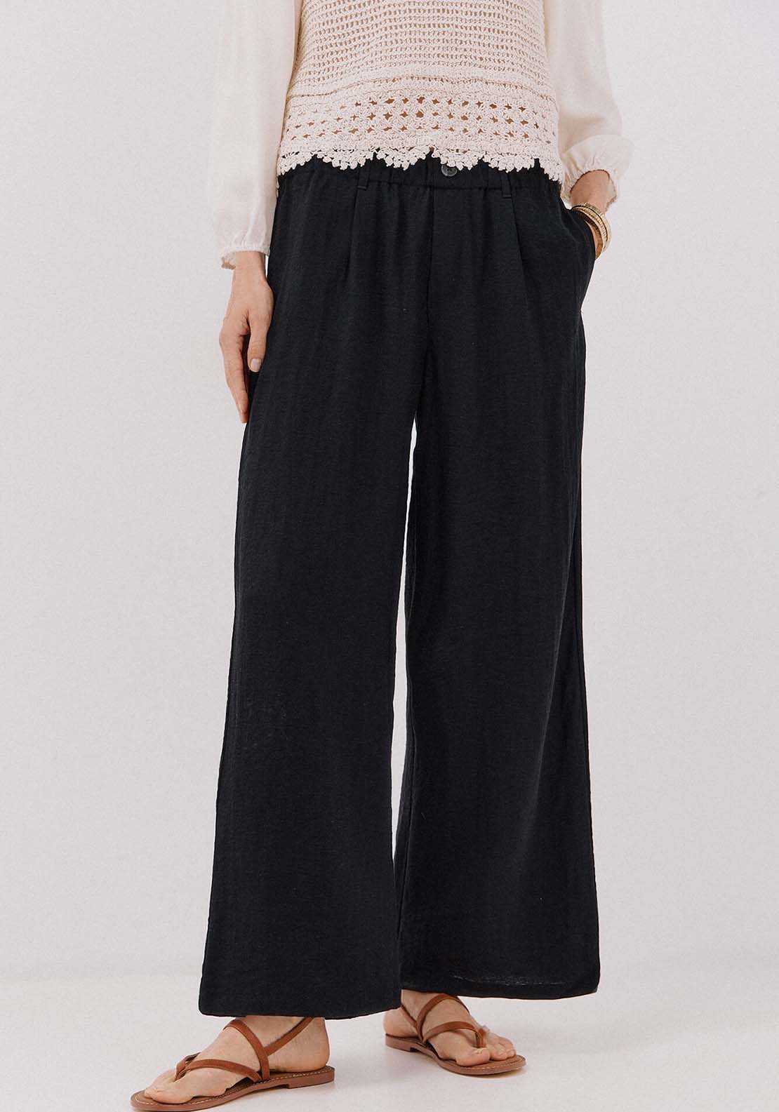 Floaty Wide Leg Trousers - Black