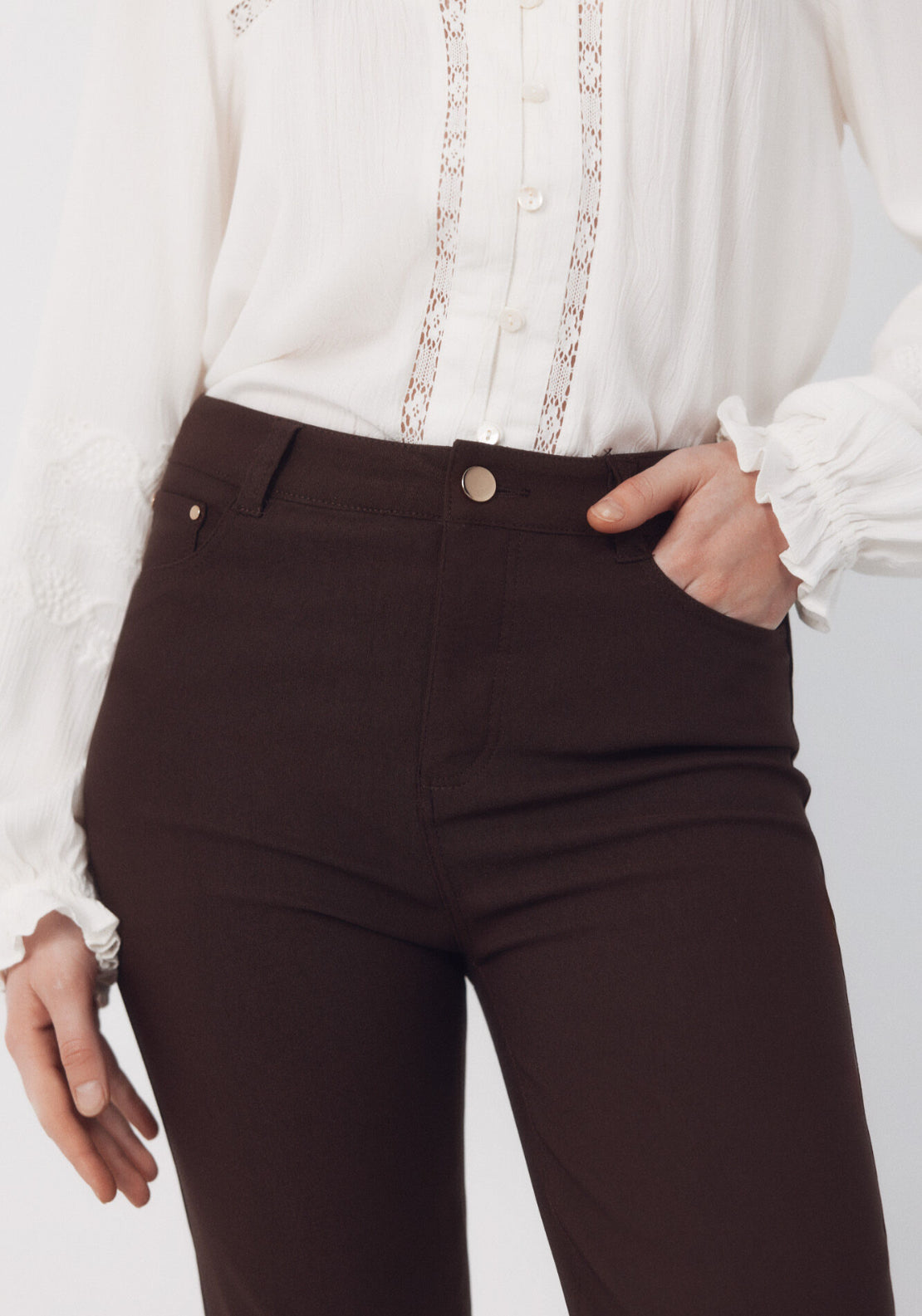 Skinny Trousers With Zips - Medium Brown
