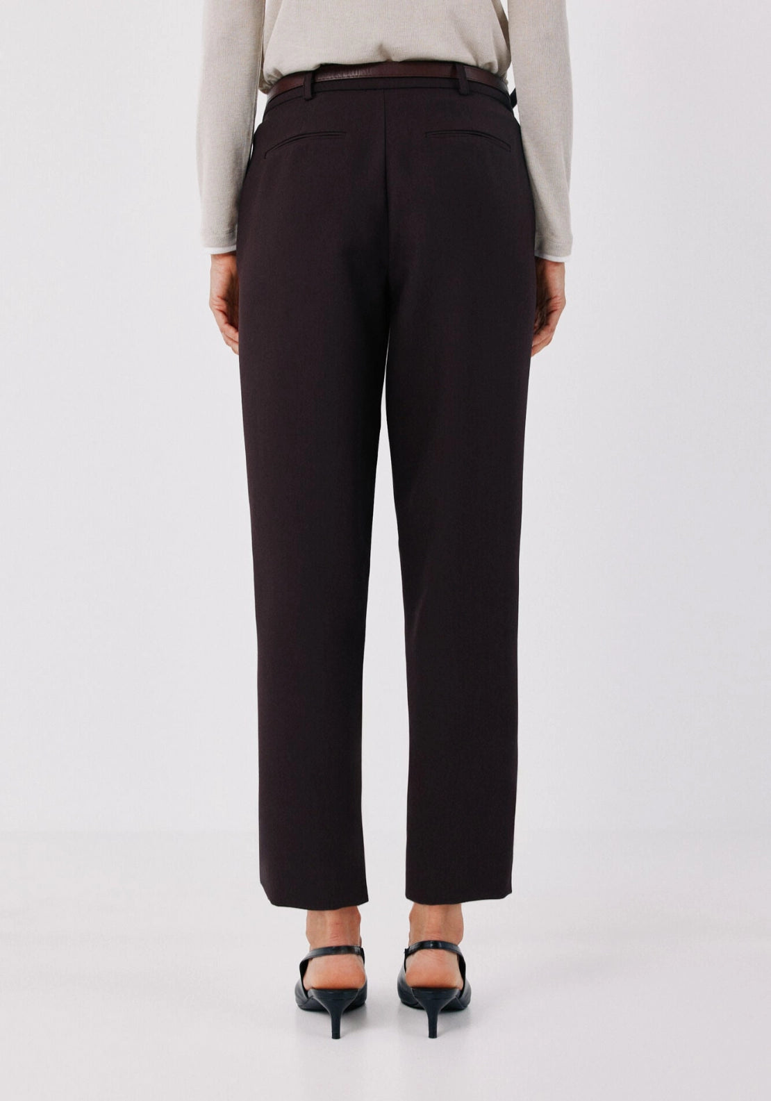 Tailored Trousers With Belt - Dark Brown