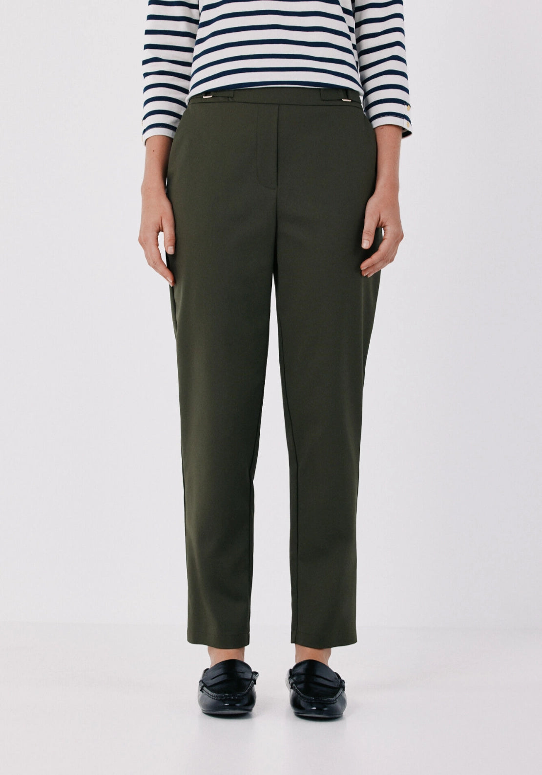 Straight Trousers With Elasticated Back - Khaki