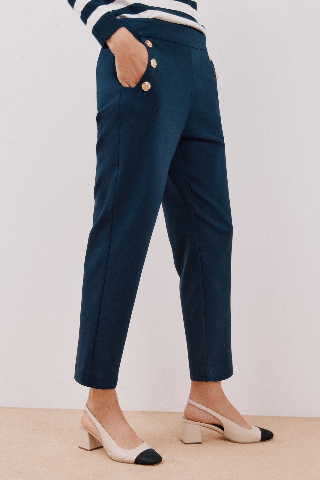 Cortefiel Button trousers - Navy 2 Shaws Department Stores
