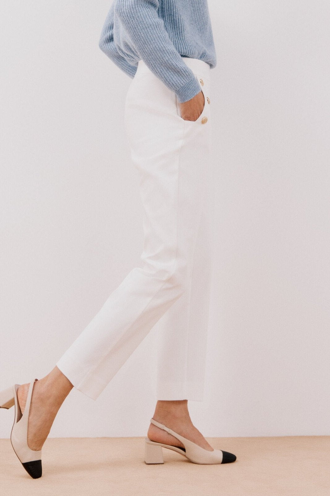 Cortefiel Button trousers - Ivory 3 Shaws Department Stores