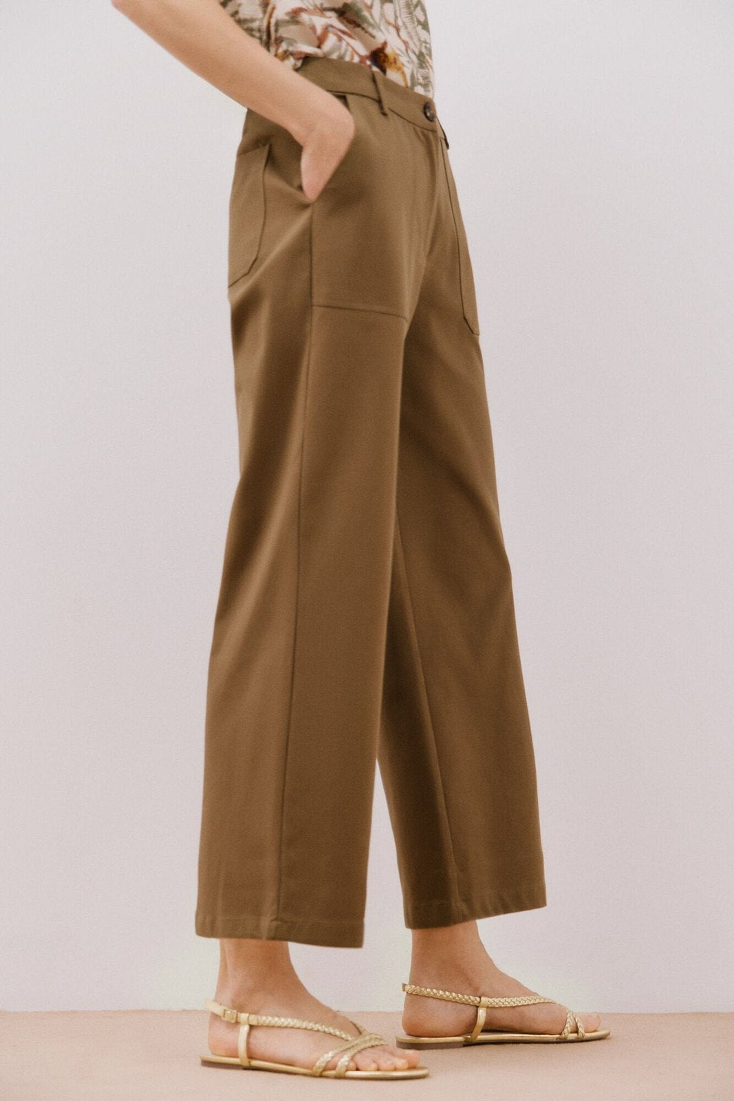 Cortefiel Trousers With Front Pockets - Light Khaki 4 Shaws Department Stores