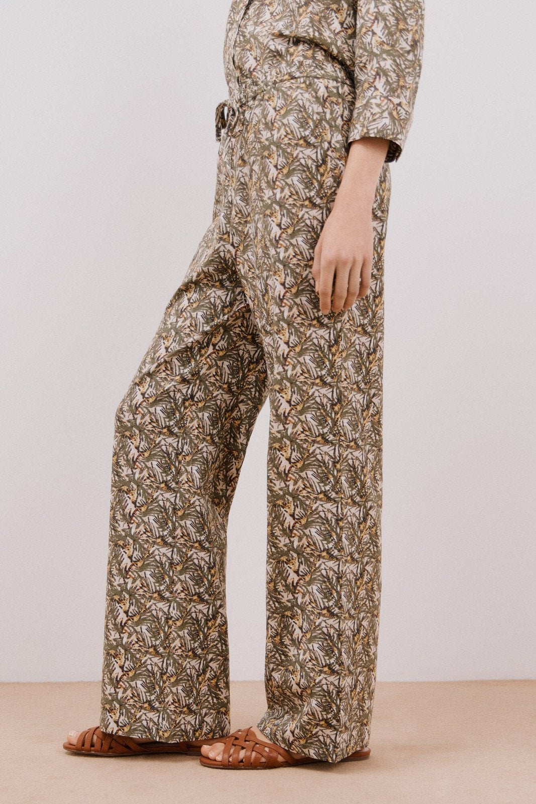 Cortefiel Printed Fluid Trousers - Green Print 4 Shaws Department Stores