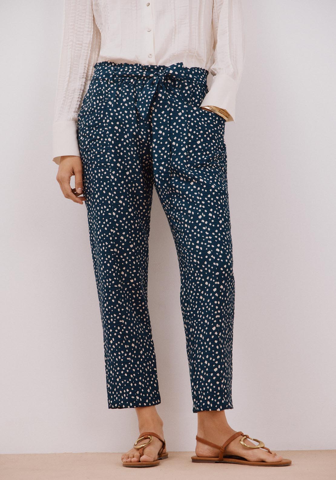 Cortefiel Fluid Belted Trousers - Blue 1 Shaws Department Stores
