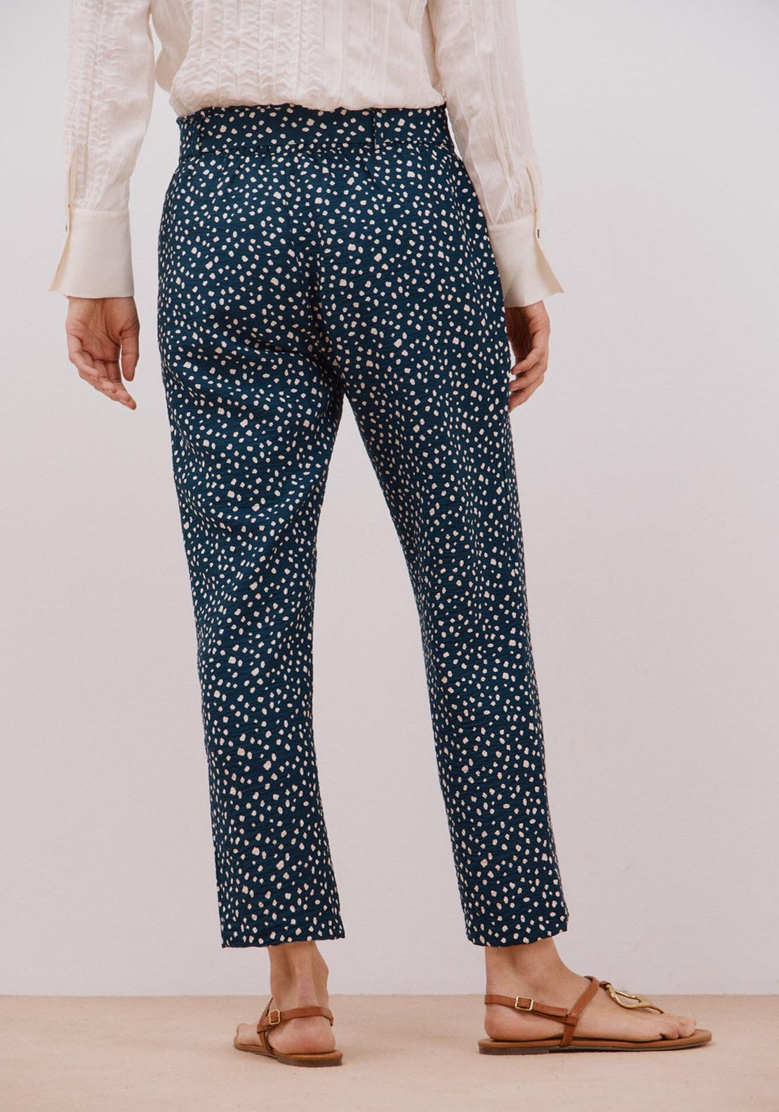 Cortefiel Fluid Belted Trousers - Blue 2 Shaws Department Stores