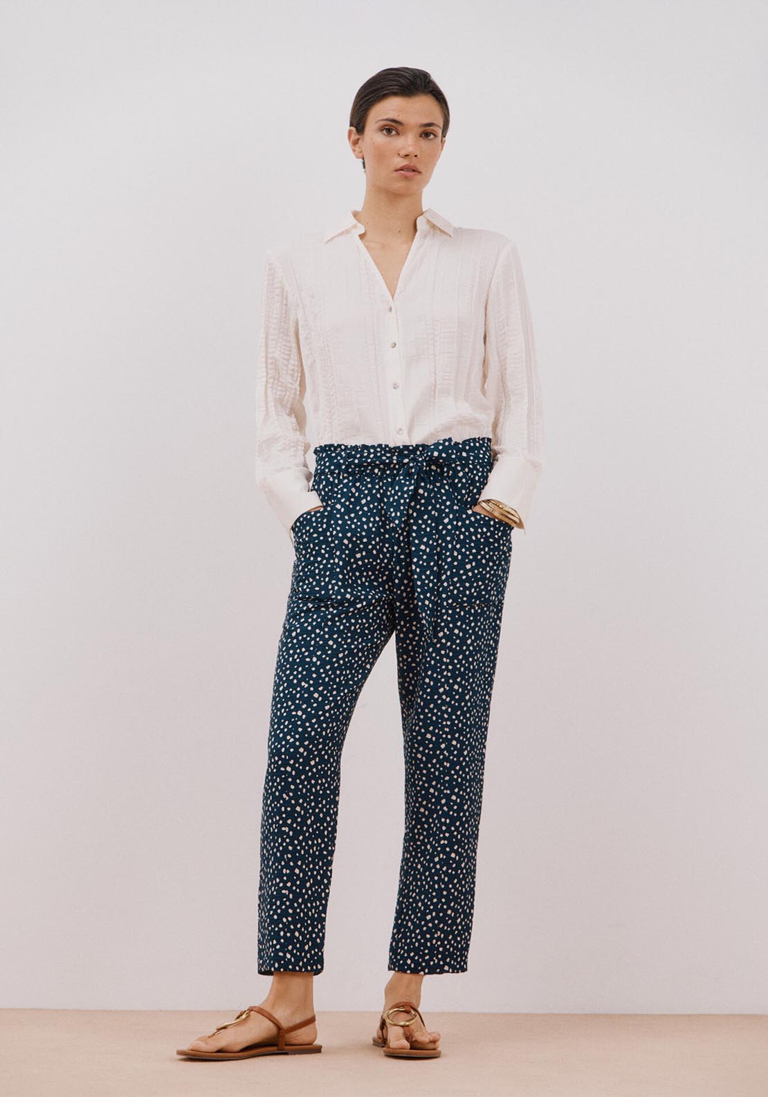 Cortefiel Fluid Belted Trousers - Blue 4 Shaws Department Stores