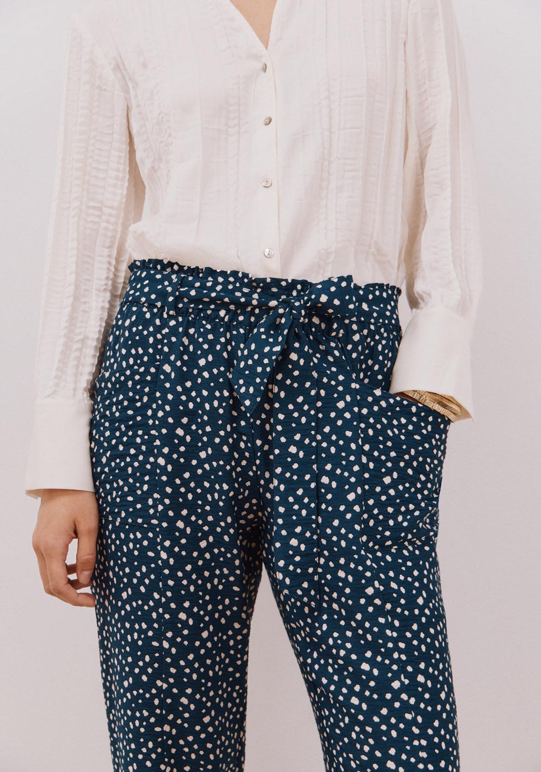 Cortefiel Fluid Belted Trousers - Blue 3 Shaws Department Stores