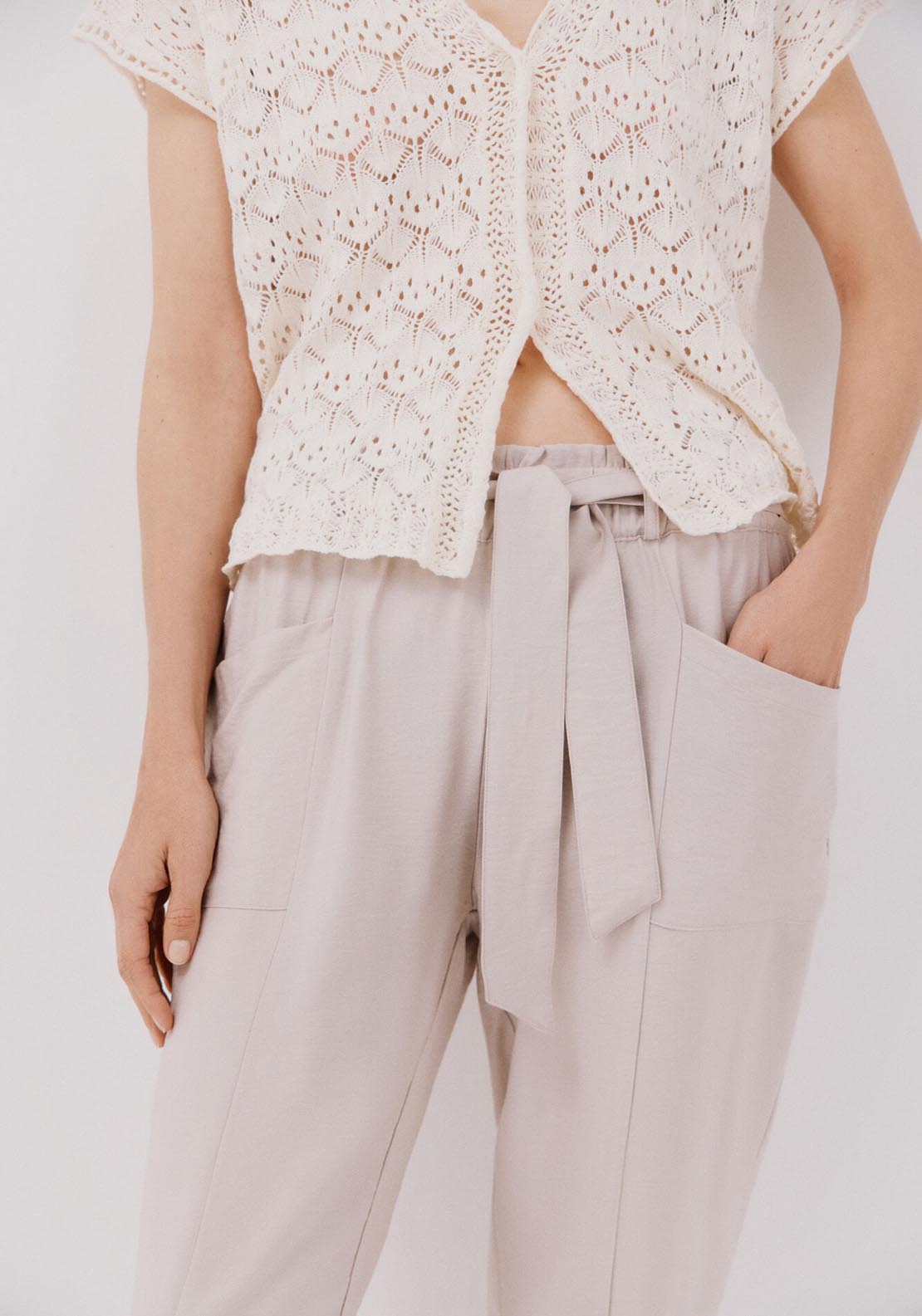 Cortefiel Fluid Belted Trousers - Beige 3 Shaws Department Stores
