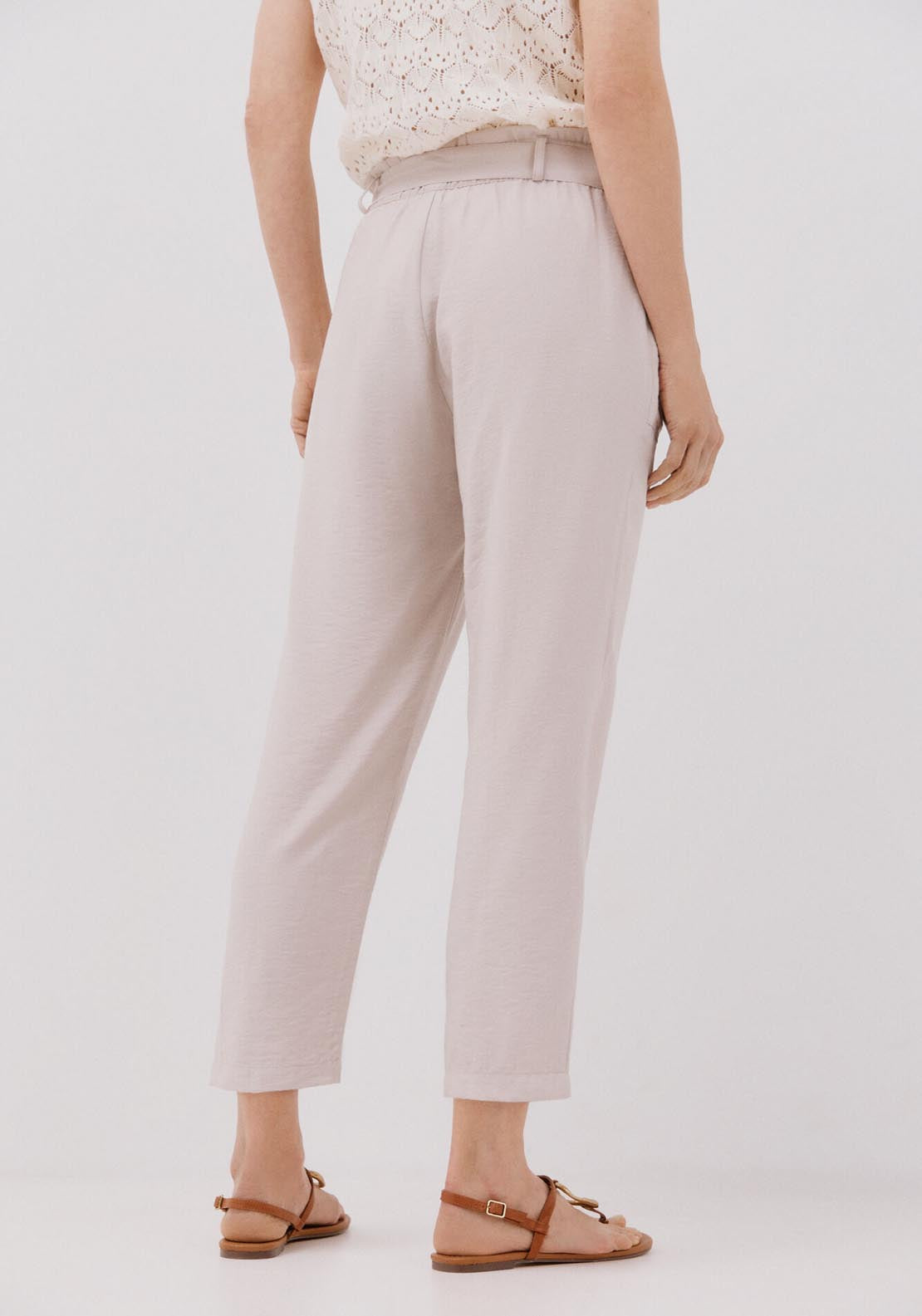 Cortefiel Fluid Belted Trousers - Beige 4 Shaws Department Stores