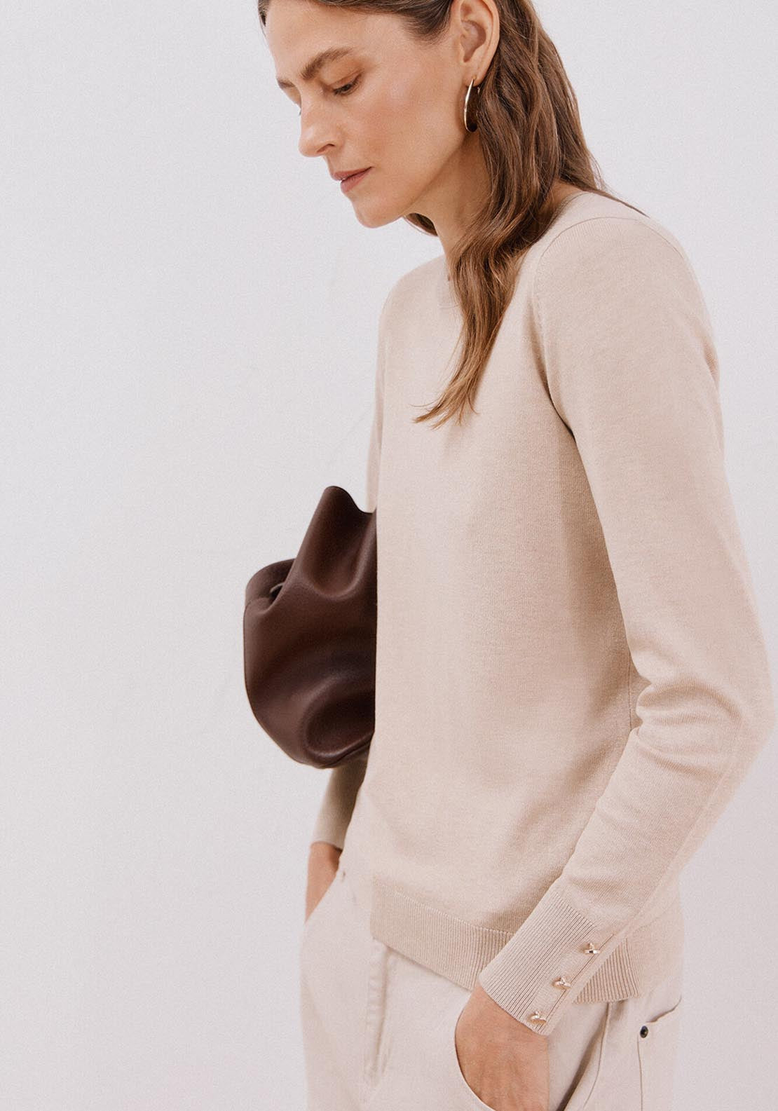 Short Sleeve Sweater - Beige