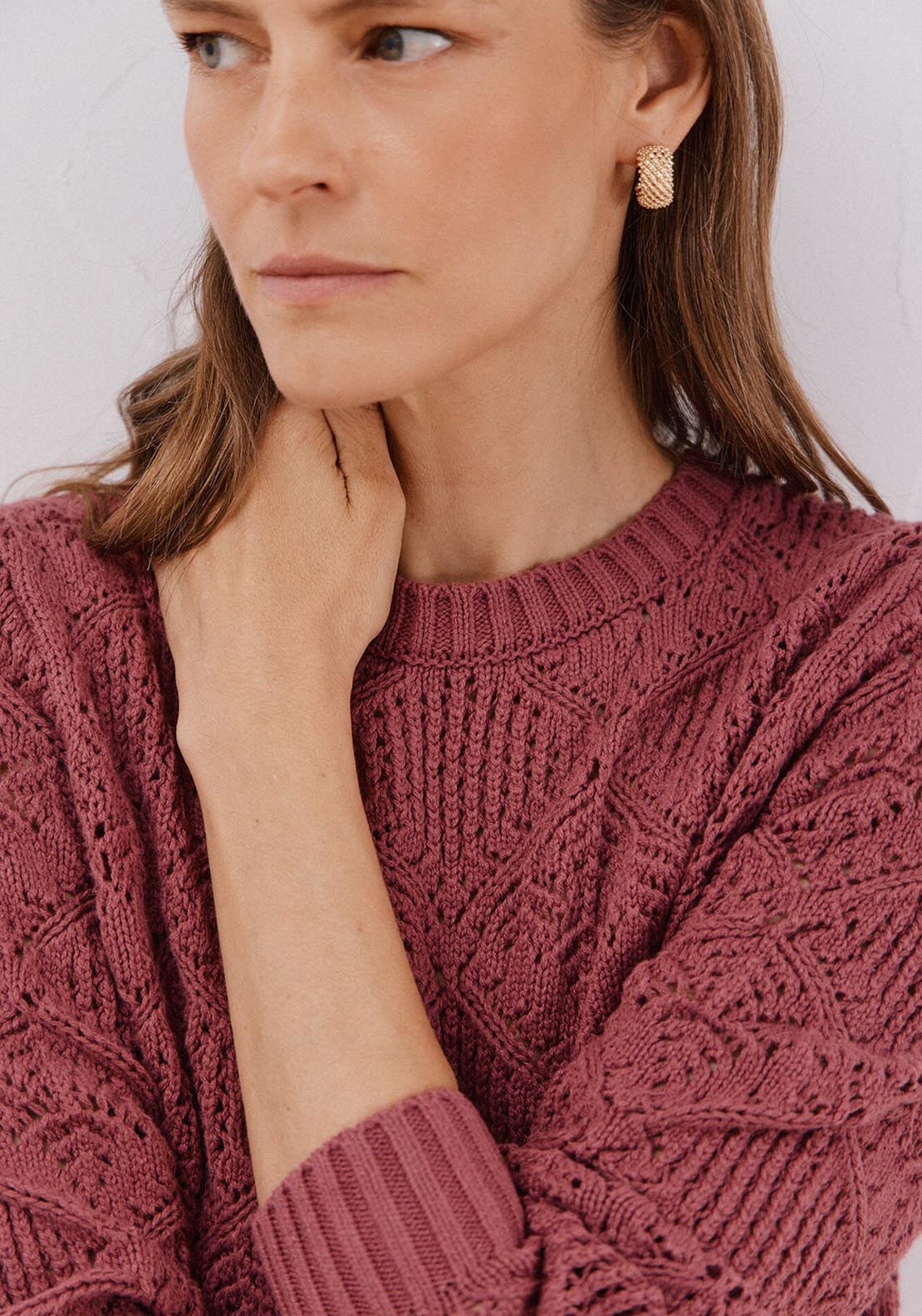 Cortefiel Combined Openwork Sweater - Red 4 Shaws Department Stores