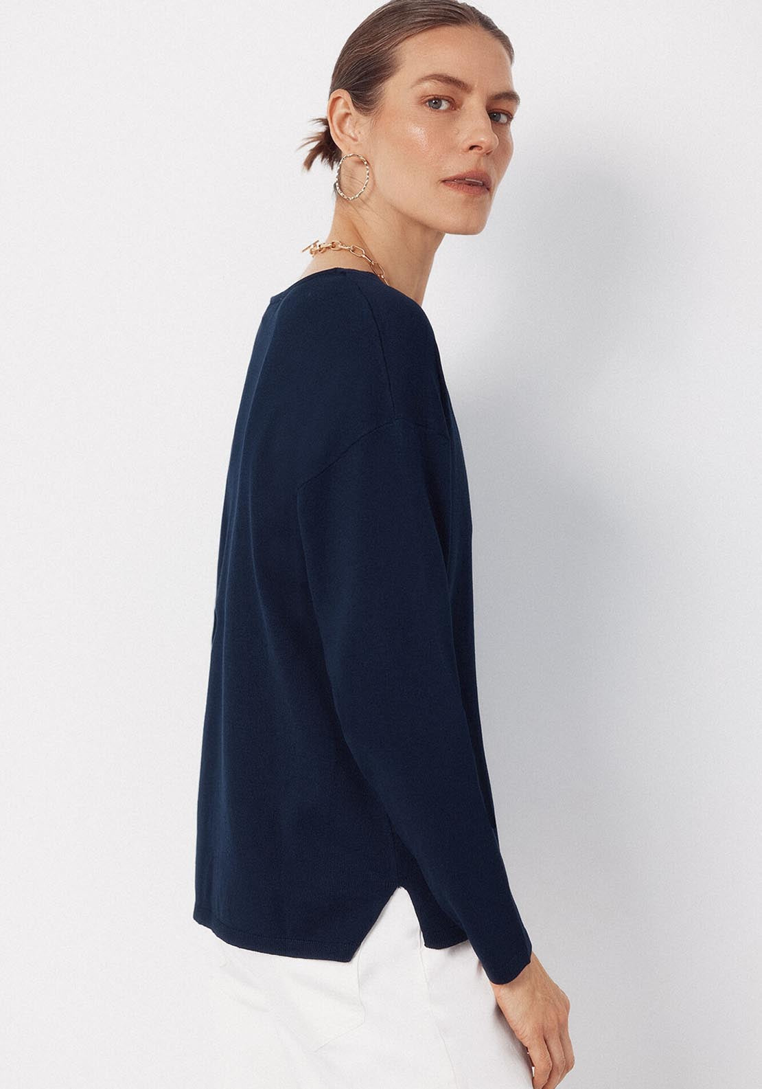 Cortefiel V Neck Striped Jumper - Blue 4 Shaws Department Stores