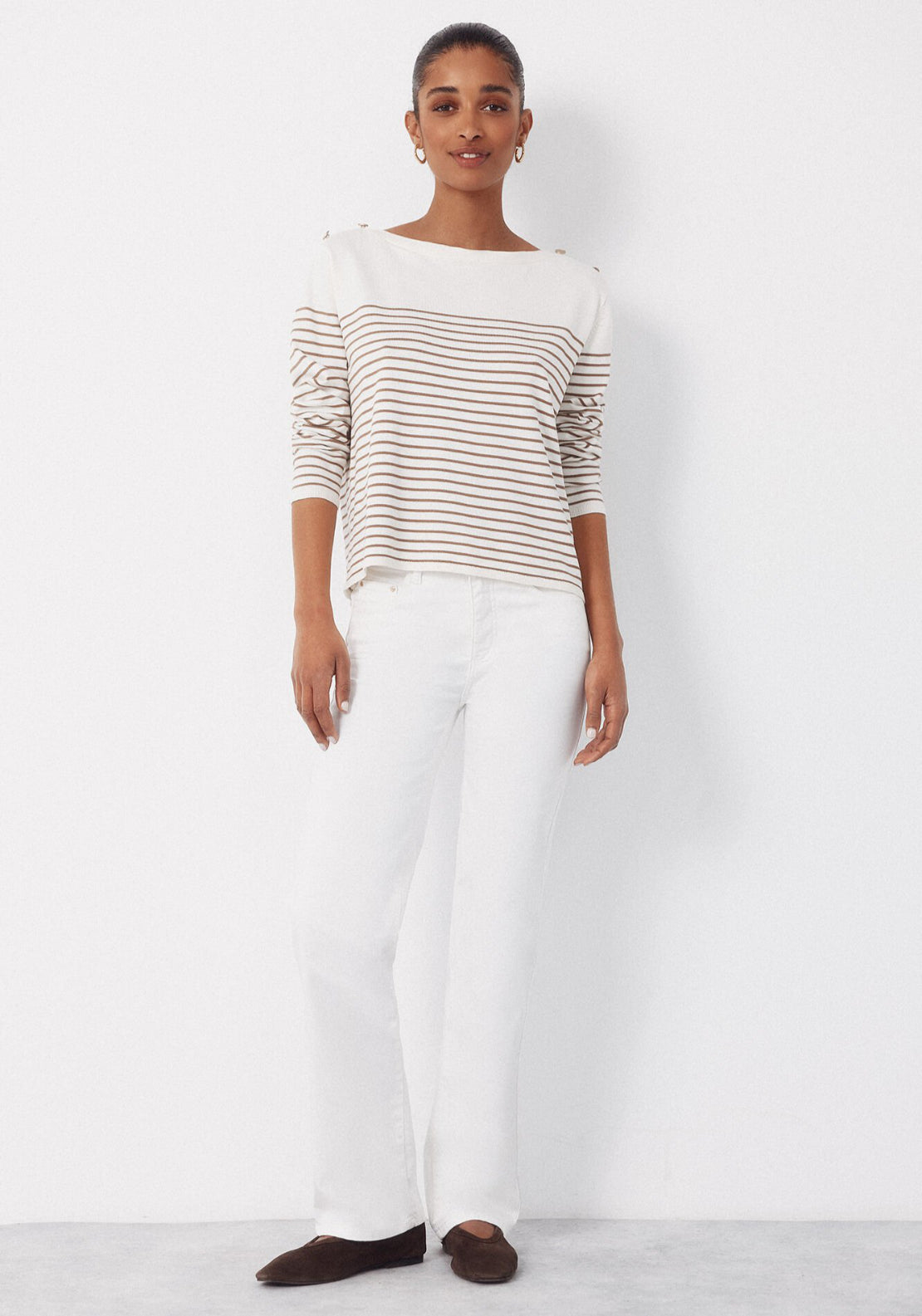 Cortefiel Striped Button Jumper - Cream 5 Shaws Department Stores