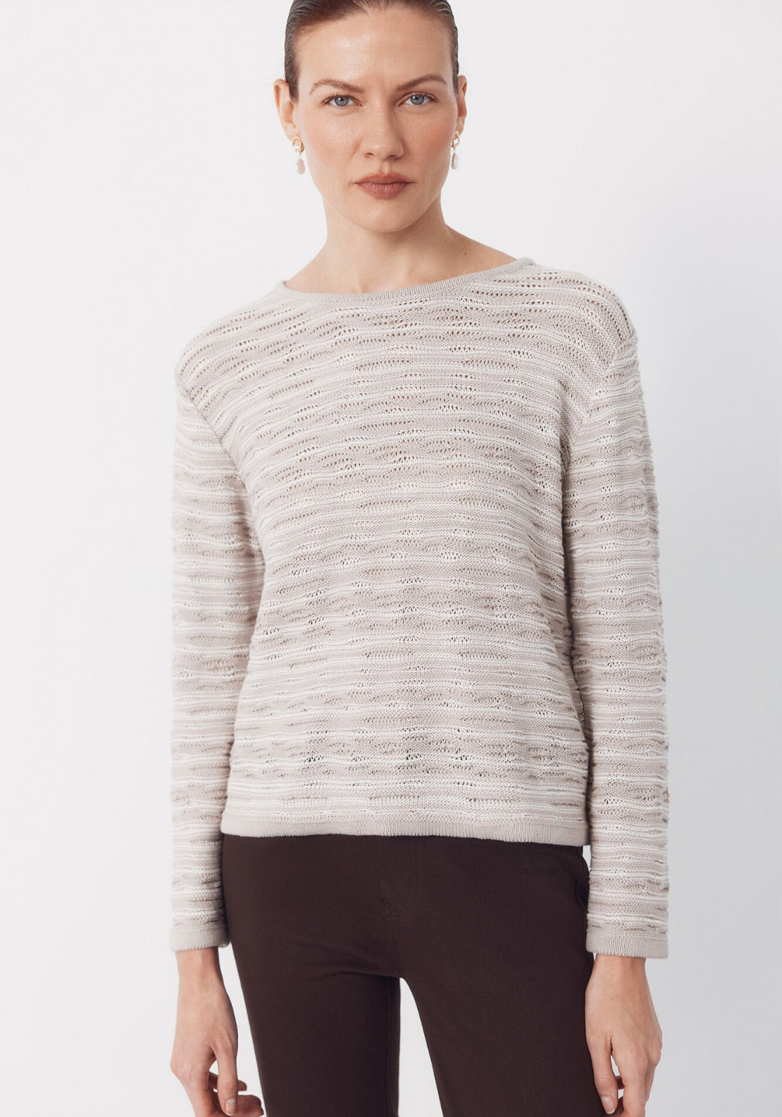 Cortefiel Jersey Knit Textured Jumper - Beige 4 Shaws Department Stores