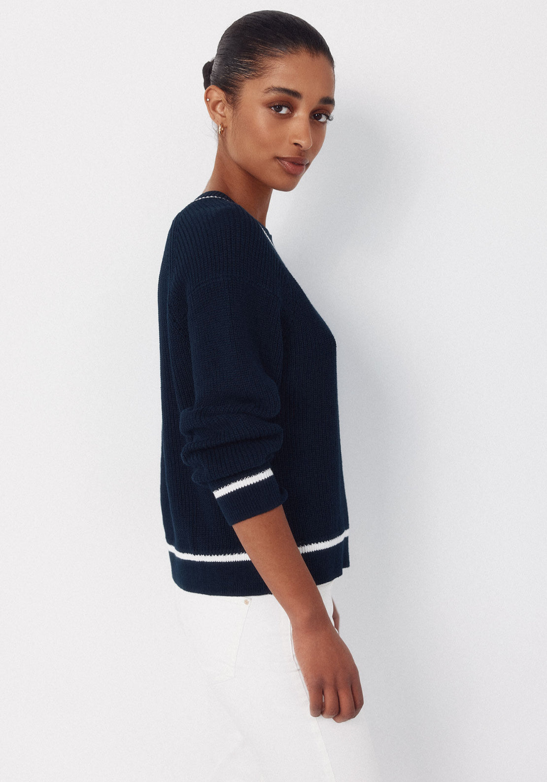 Cortefiel Contrast Combination Jumper - Navy 3 Shaws Department Stores