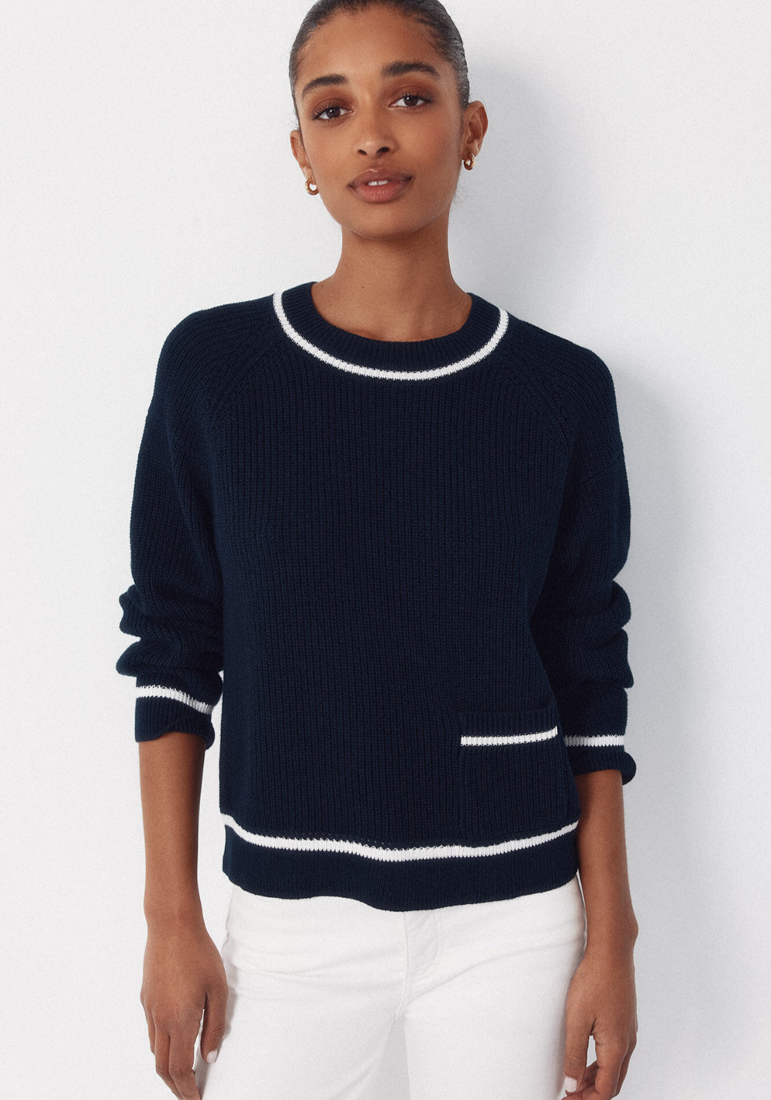 Cortefiel Contrast Combination Jumper - Navy 1 Shaws Department Stores