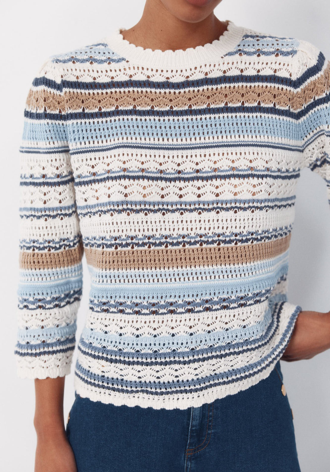 Cortefiel Multicoloured Striped Cotton Jumper - Blue 4 Shaws Department Stores