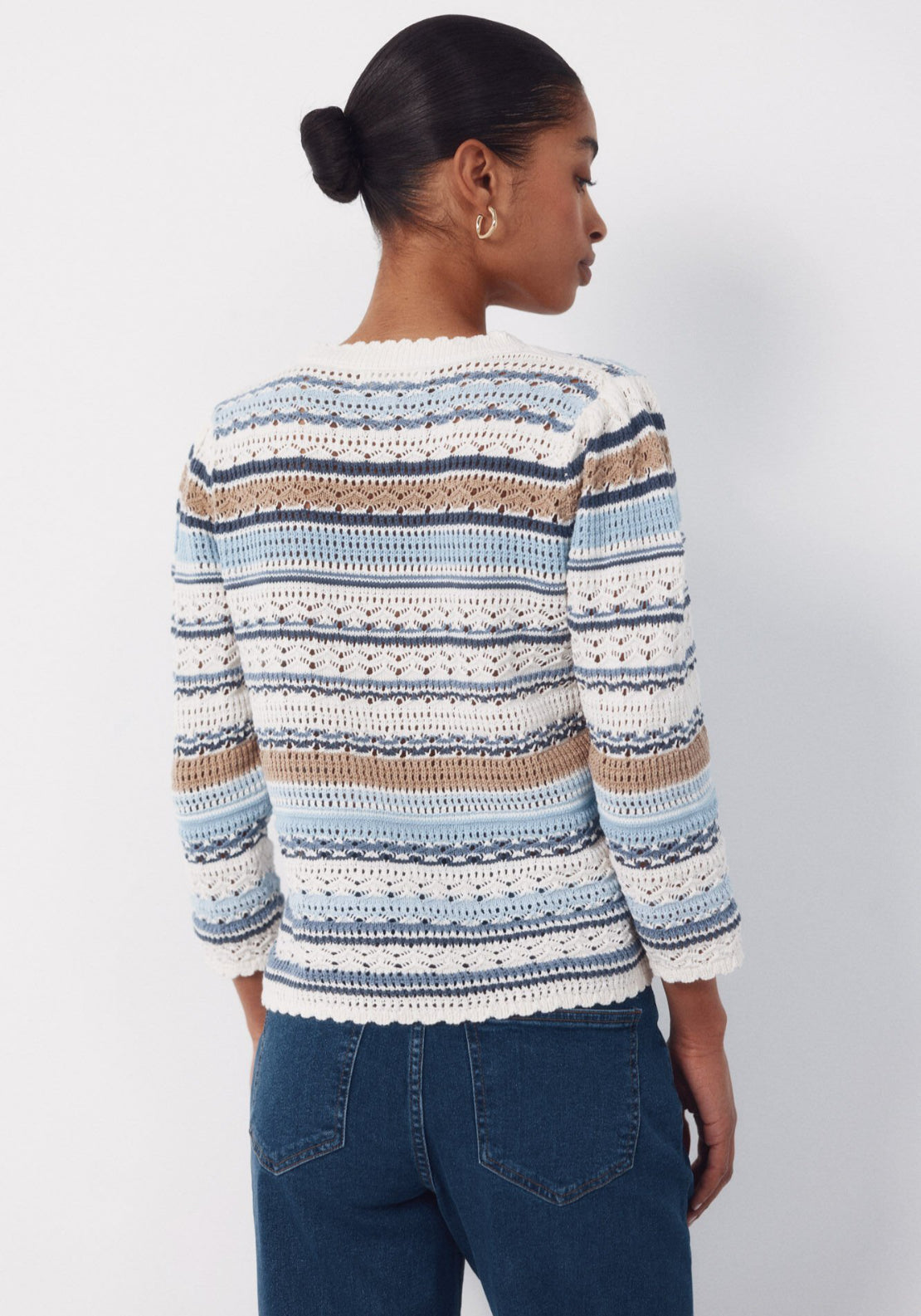 Cortefiel Multicoloured Striped Cotton Jumper - Blue 2 Shaws Department Stores