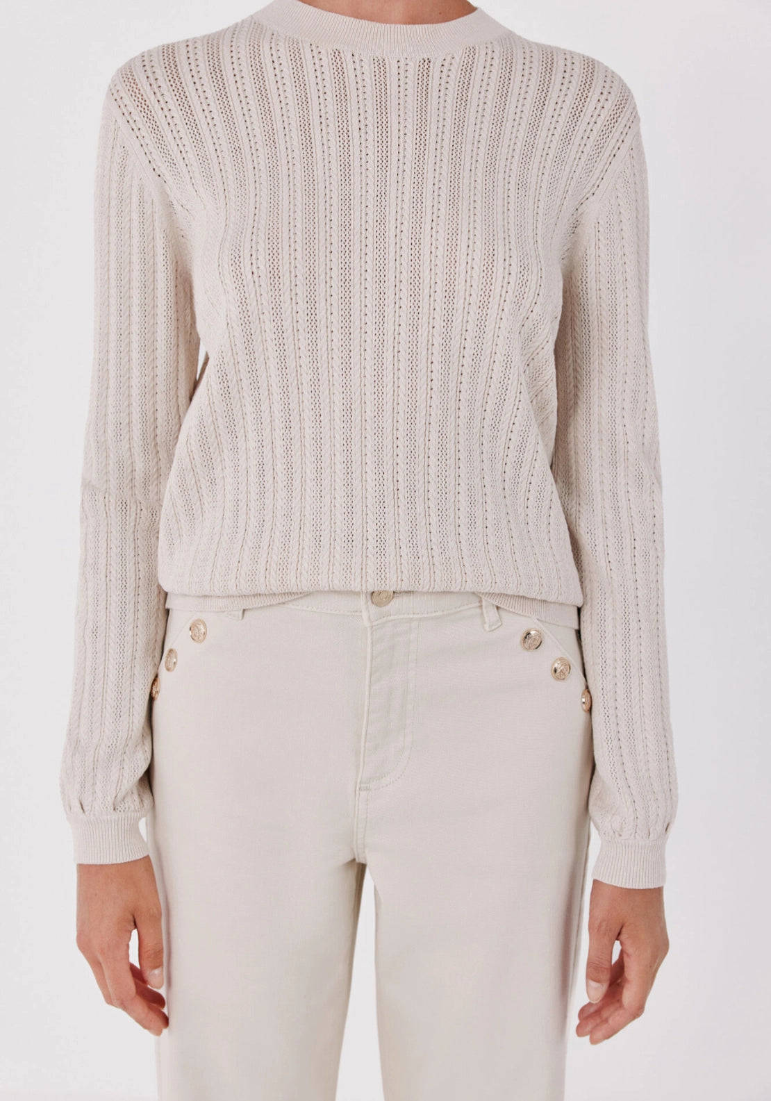 Textured Crew Neck Jumper - Sand