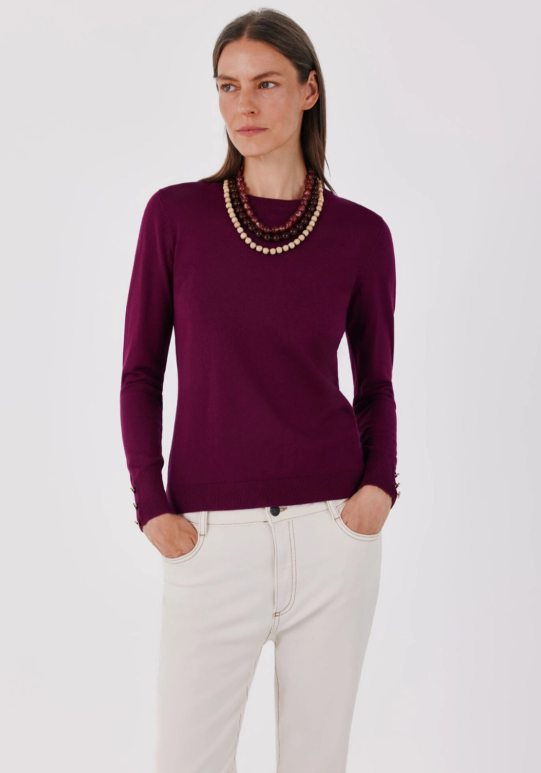 Cosy Crew Neck Sweater - Wine
