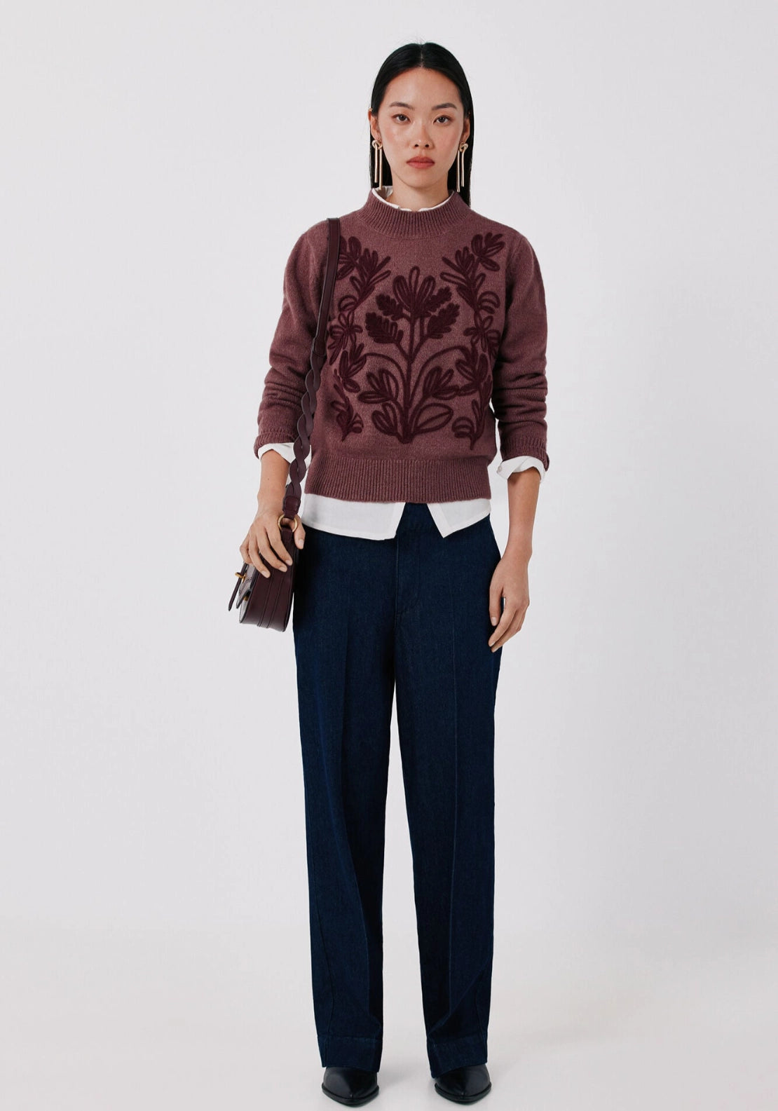Floral Embroidered Knit Jumper - Purple/lilac
