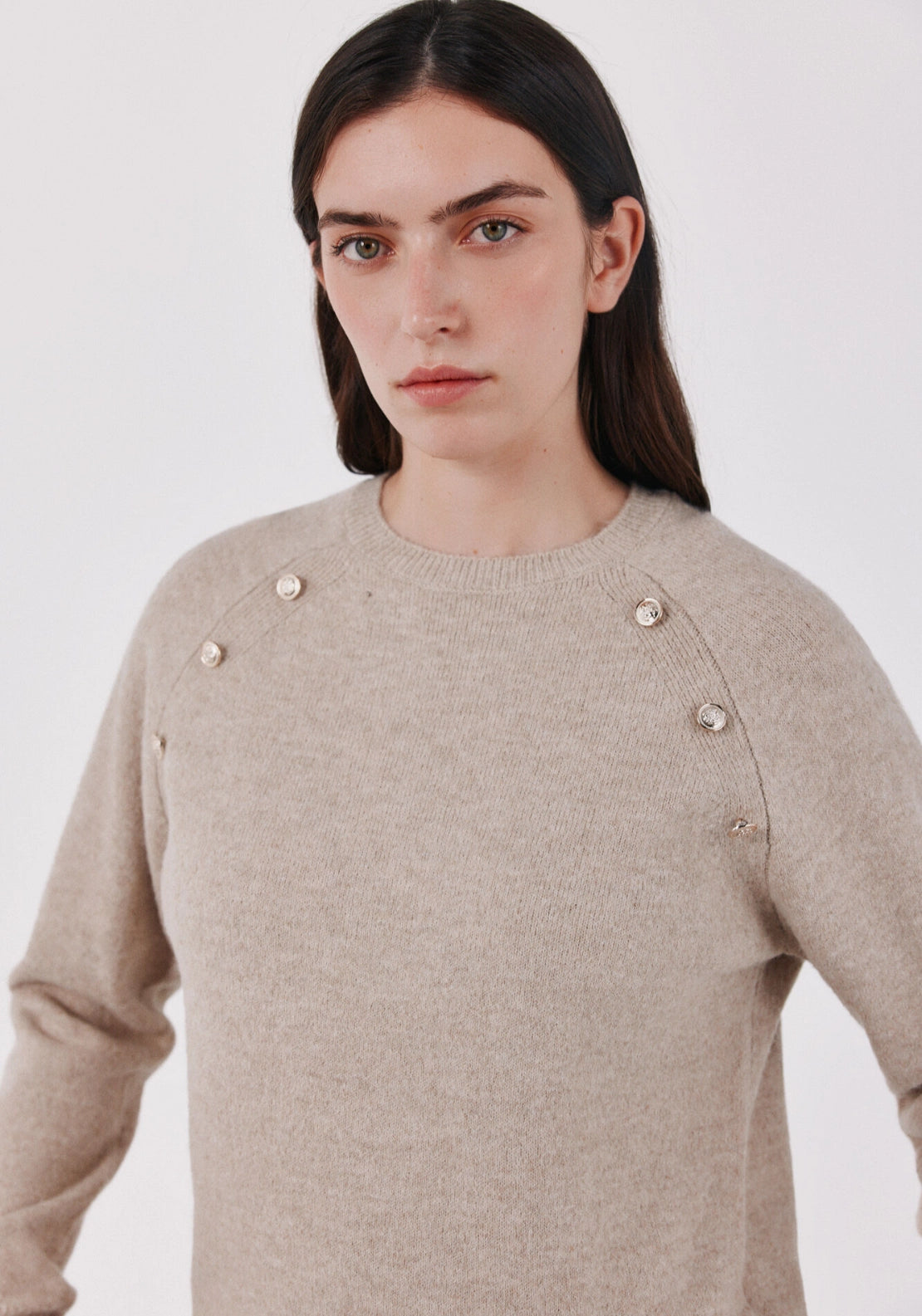 Button Accent Soft Jumper - Sand