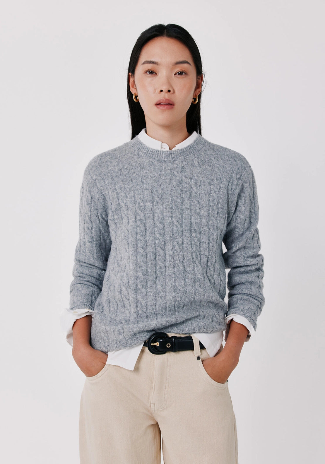 Light CableKnit Sweater - Light Grey