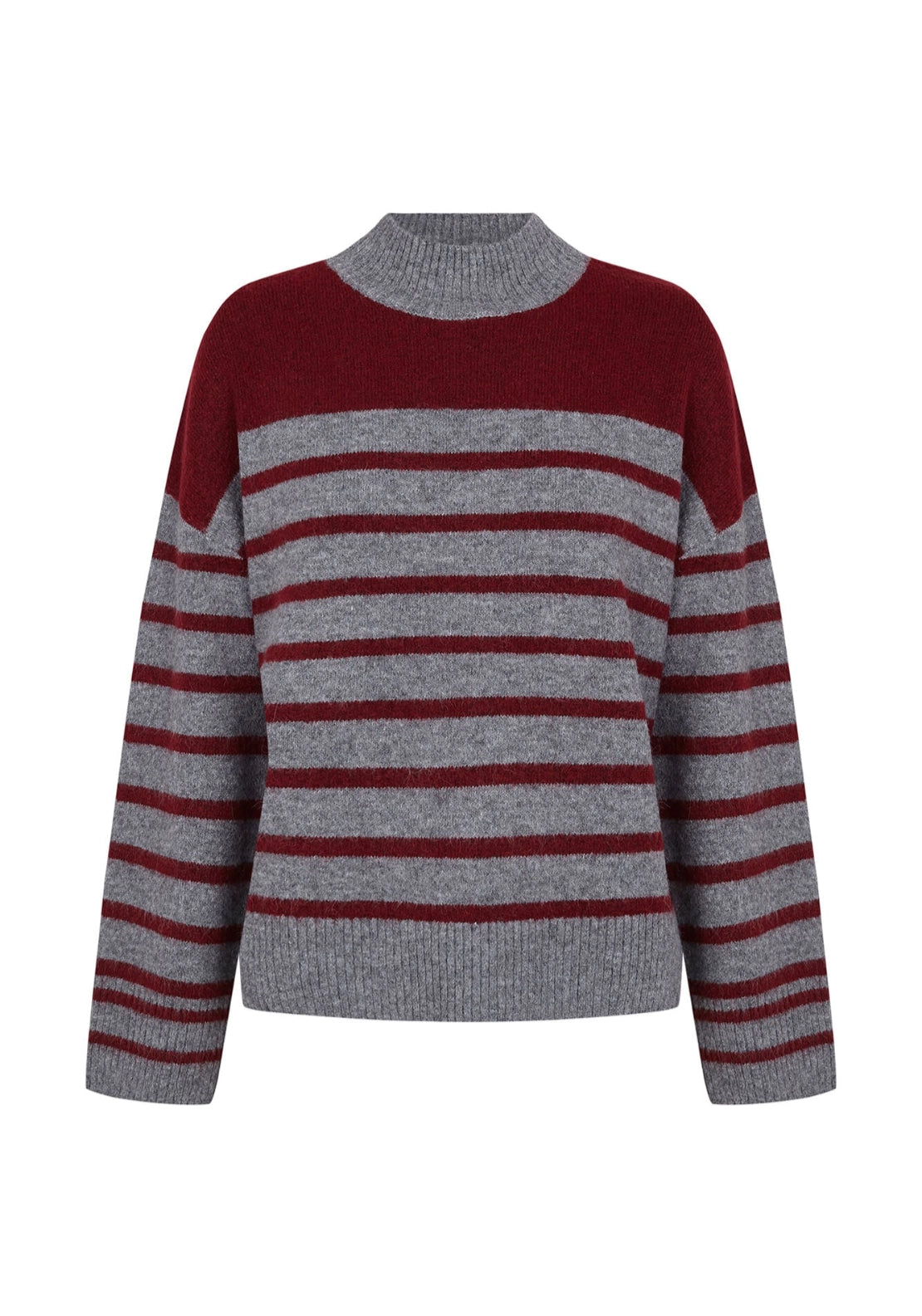 Soft Striped High Neck Jumper - Light Grey