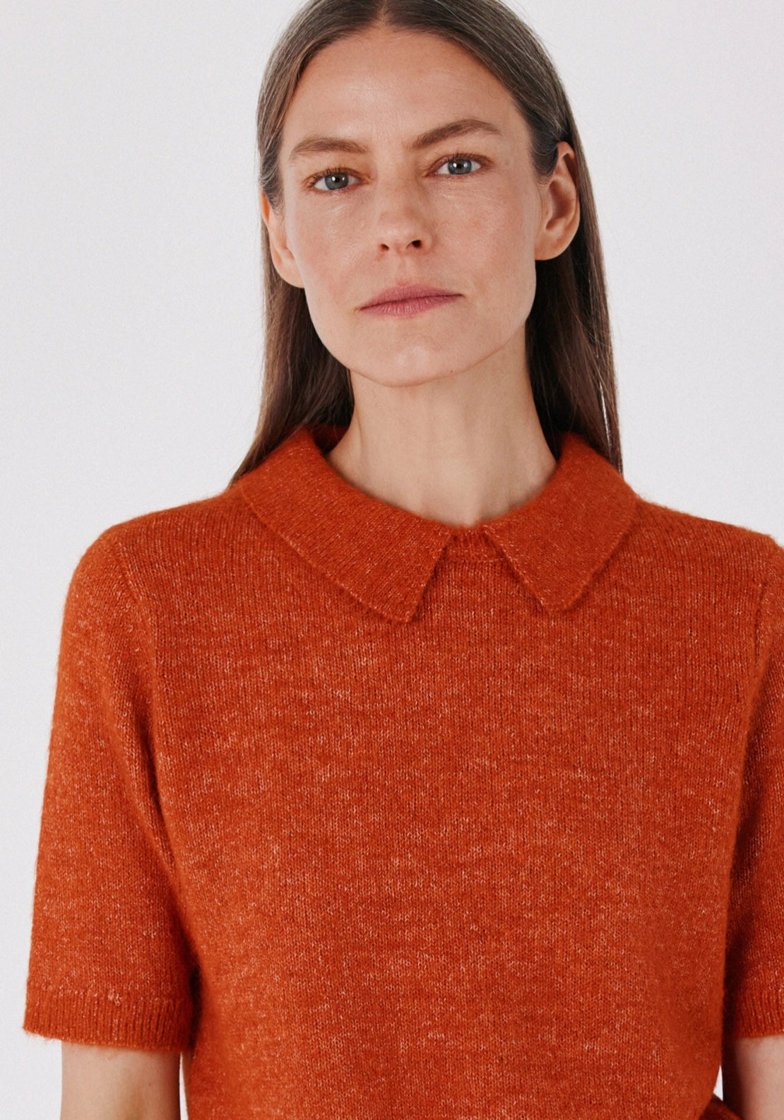 Short Sleeve Polo Neck Jumper - Orange