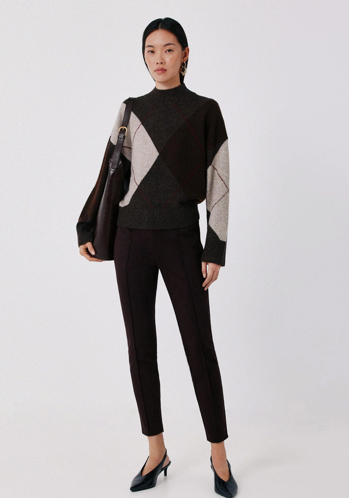 Soft Diamond High Neck Jumper - Tan