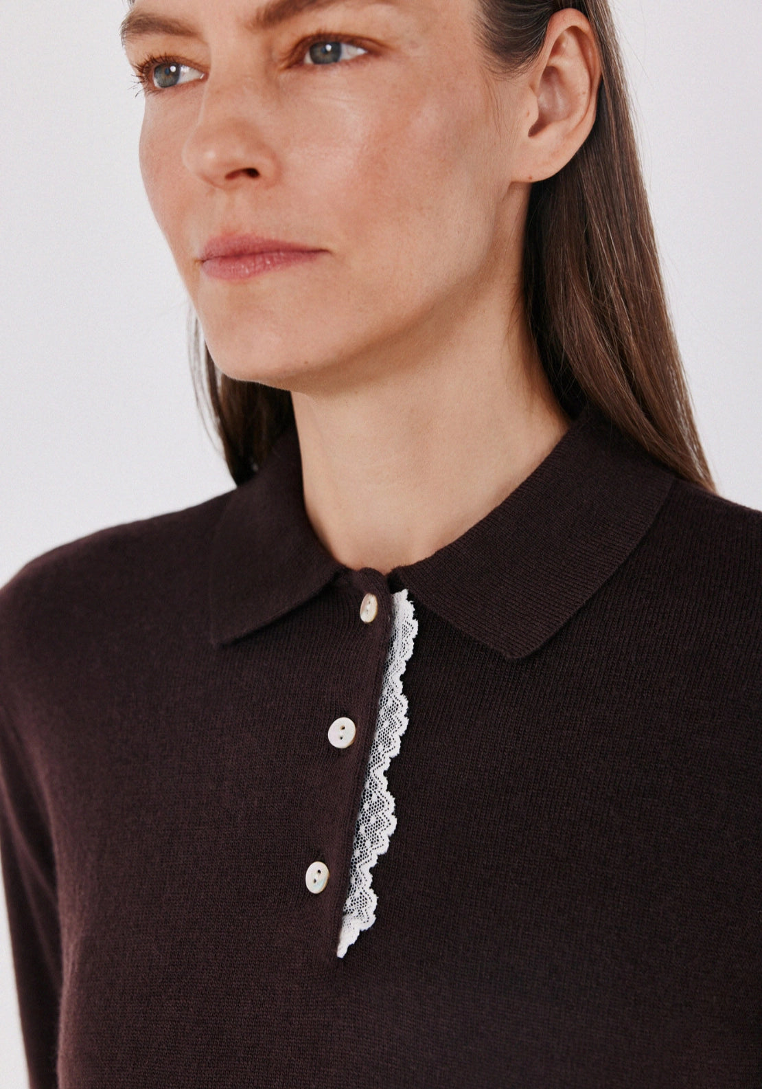 Plumetis Polo Neck Jumper - Dark Brown