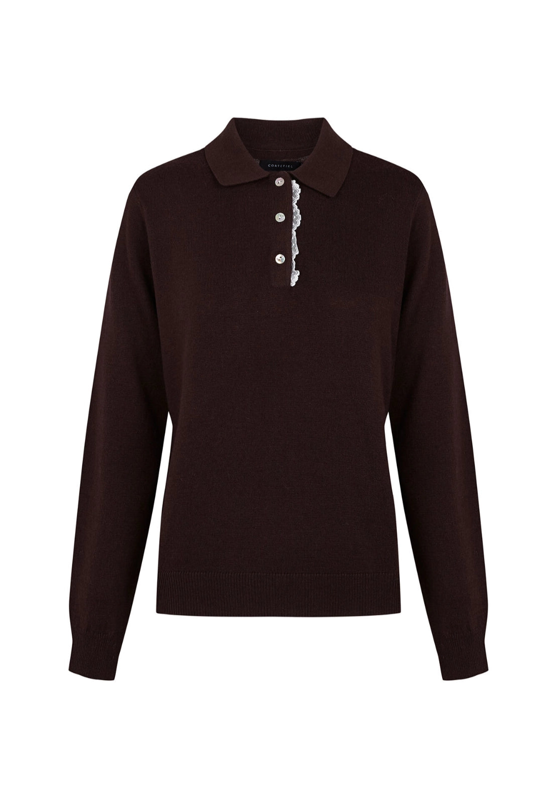 Plumetis Polo Neck Jumper - Dark Brown