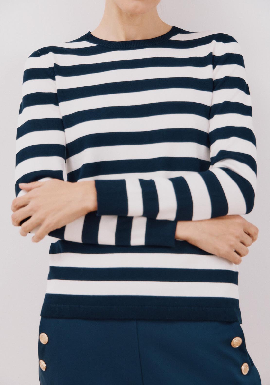 Cortefiel Two-Tone Striped Jumper - Blue Print 3 Shaws Department Stores