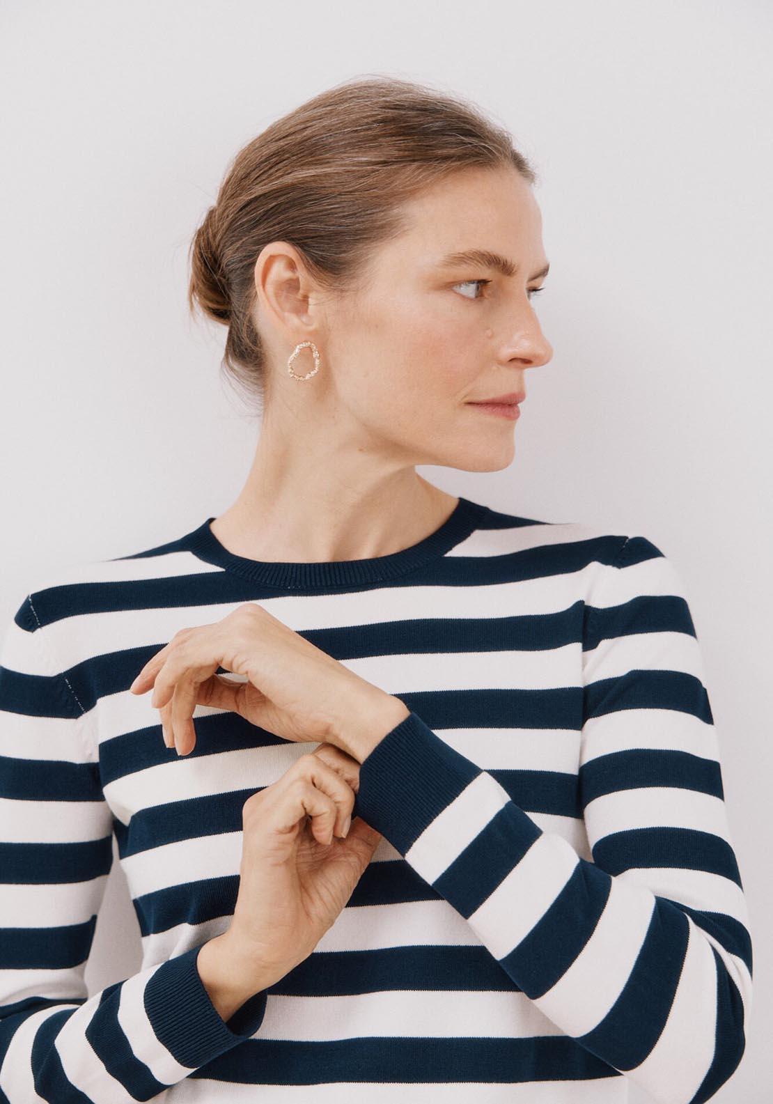 Cortefiel Two-Tone Striped Jumper - Blue Print 4 Shaws Department Stores