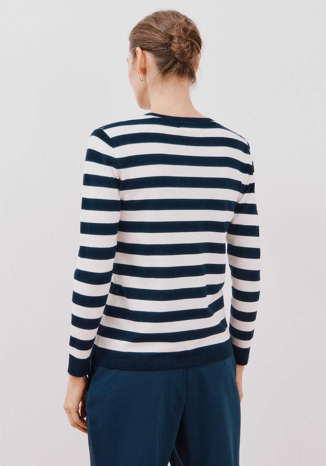 Cortefiel Two-Tone Striped Jumper - Blue Print 2 Shaws Department Stores