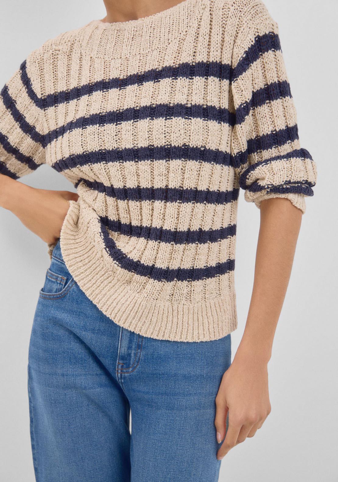Cortefiel Ribbed Striped Long Sleeve Jumper - Beige/camel 3 Shaws Department Stores